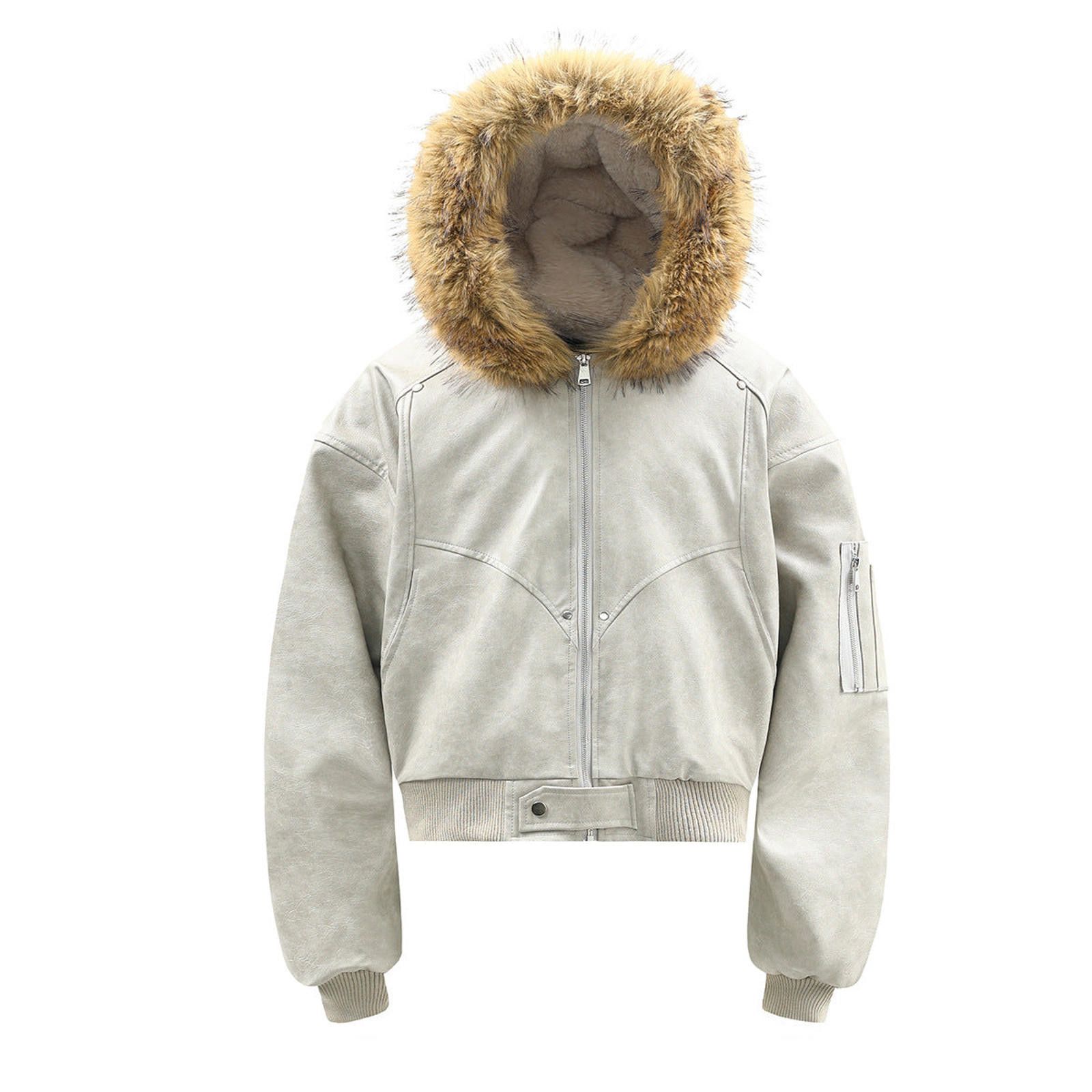 Japanese Brand Black and White Faux Leather Bomber Jacket with Fur Hood Size US M / EU 48-50 / 2 - 3 Thumbnail