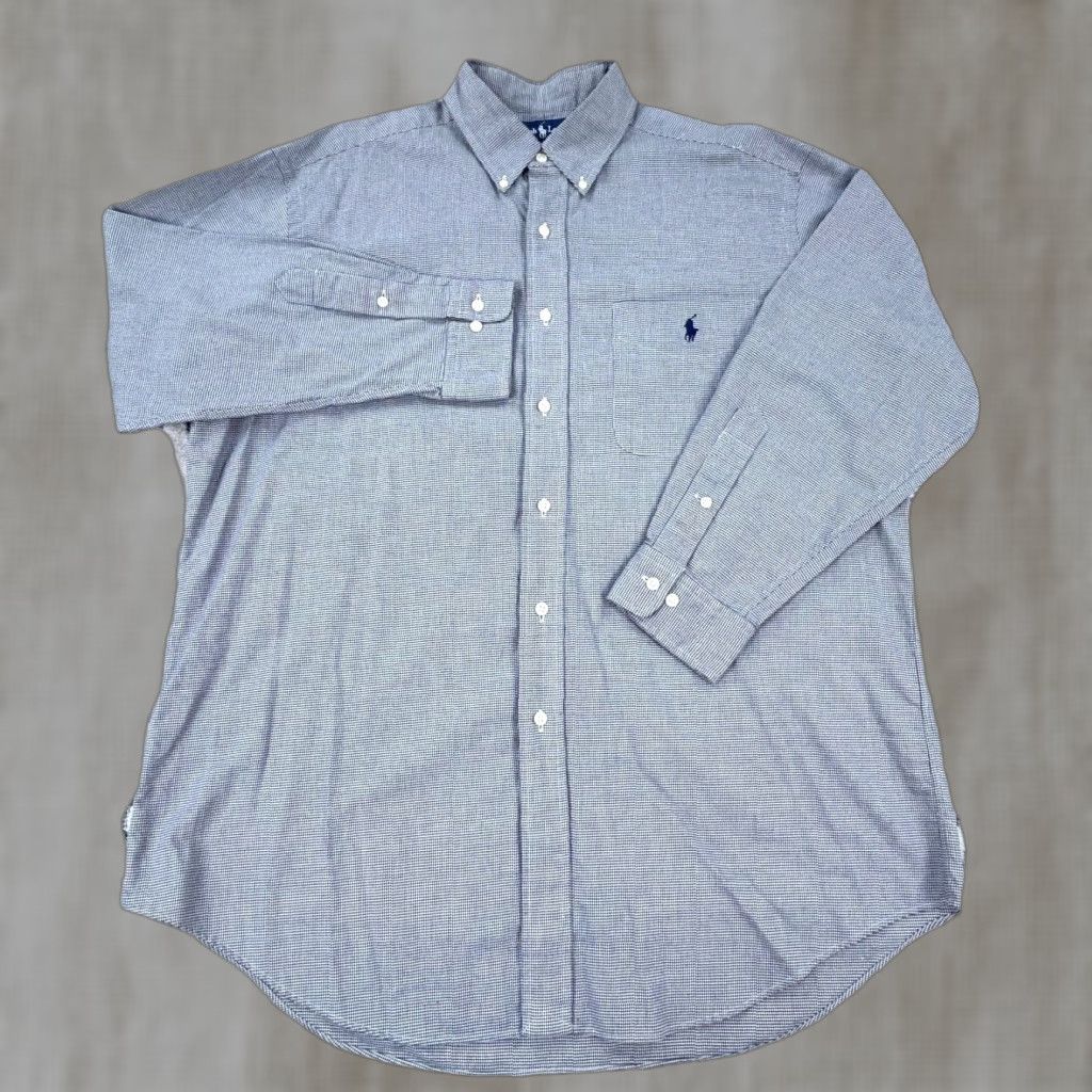 Ralph Lauren Ralph Lauren Shirt Men 16.5 32 Blue Button Up Yarmouth Houndstooth Plaid Pocket Classic Button-Down Size US L / EU 52-54 / 3 - 1 Thumbnail