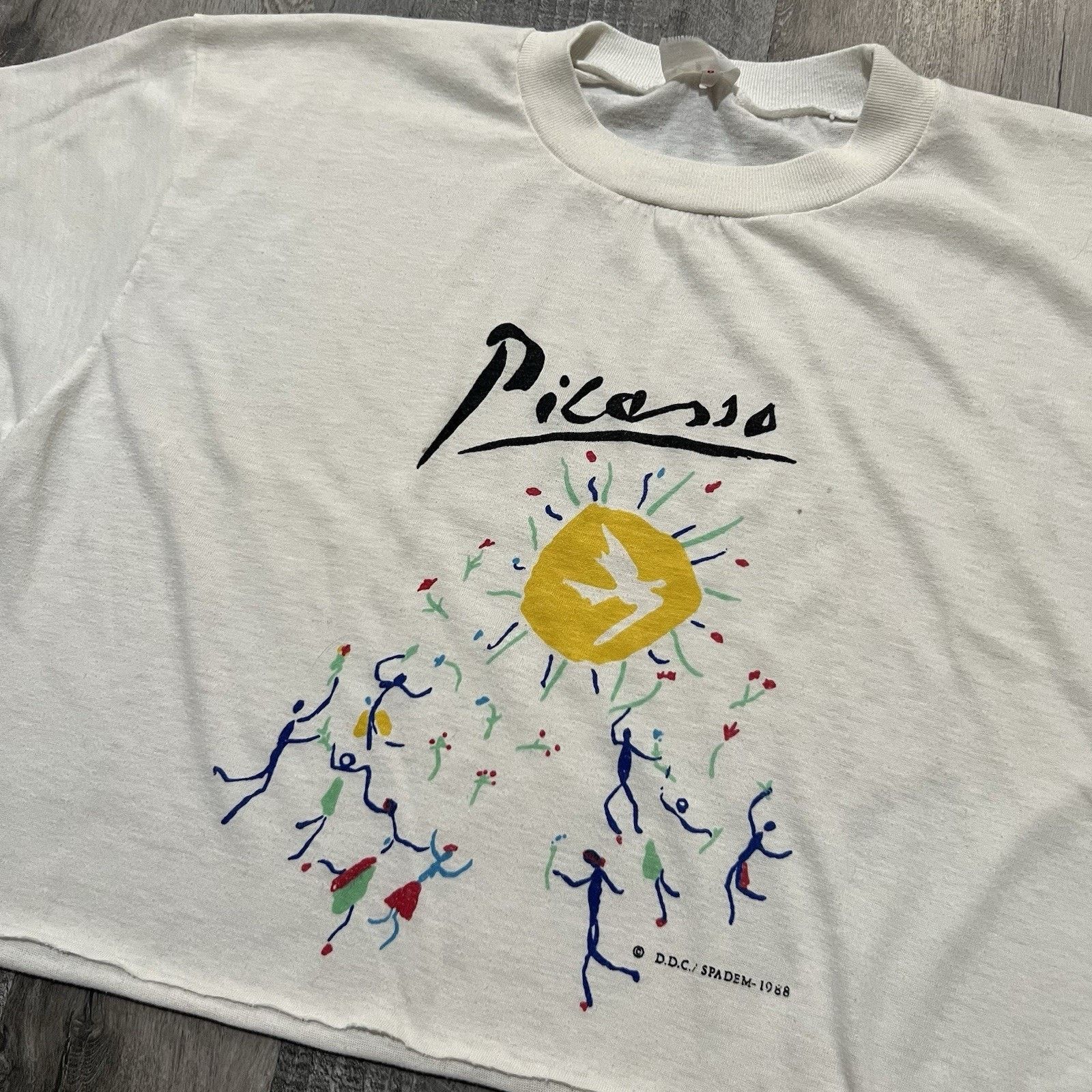 Vintage VTG Picasso 1988 White Cropped 80s Floral Artistic Art Shirt Size US L / EU 52-54 / 3 - 3 Thumbnail