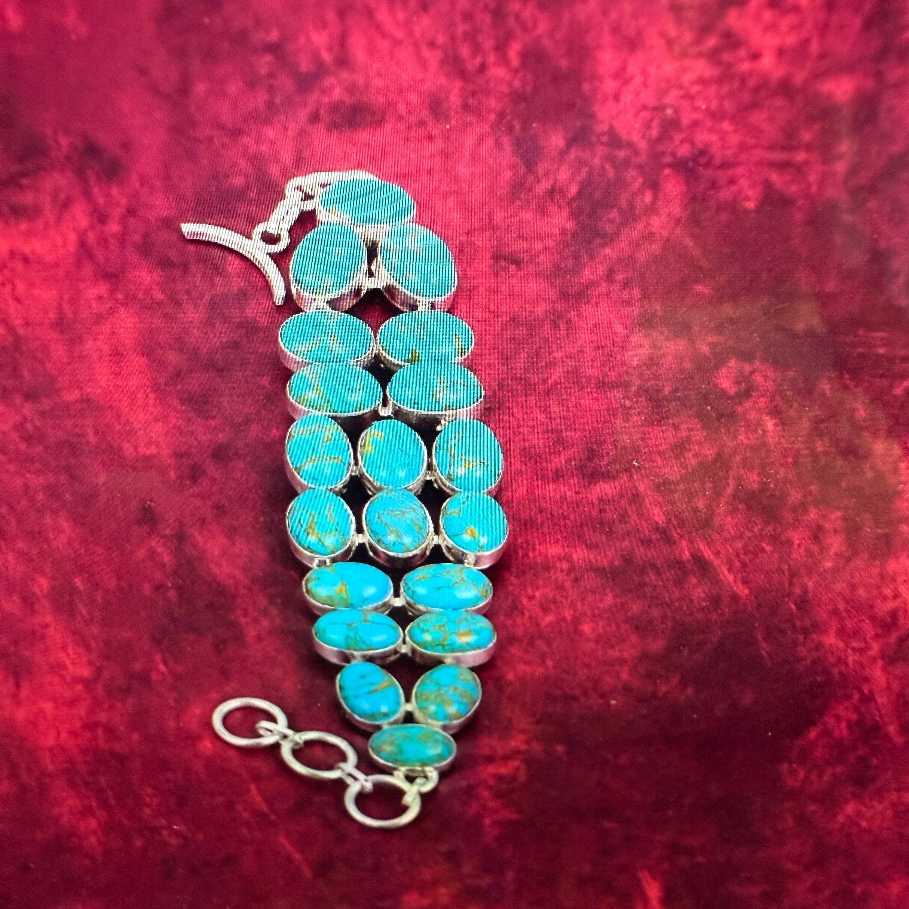 Other Blue Copper Dahlia Turquoise Gemstone Sterling Bracelet Size ONE SIZE - 9 Thumbnail