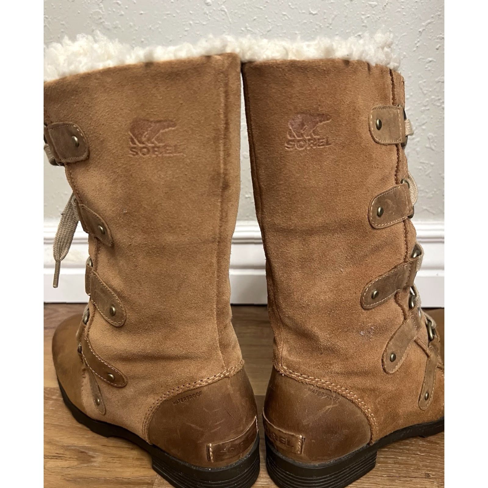 SOREL Sorel Emelie Snow Boot Women's Brown Suede Full Grain Waterproof Lace Up Mid-Calf 12" Tall, US 8, UK 6, EU 39, Faux Fur Lining, Brown, Size 8 Mens? Size US 6 / IT 36 - 7 Thumbnail