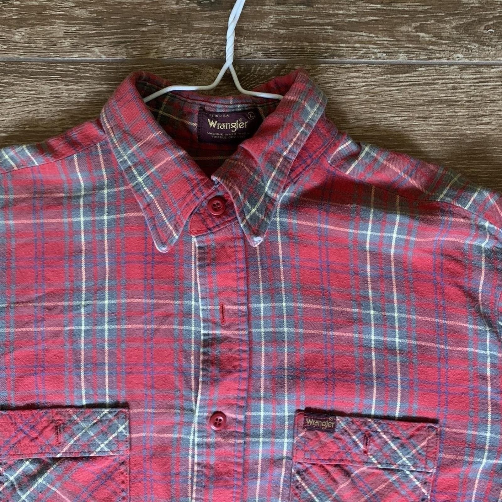Wrangler Vtg 70s 80s Wrangler Made In USA Plaid Flannel Size Large Size US L / EU 52-54 / 3 - 2 Thumbnail