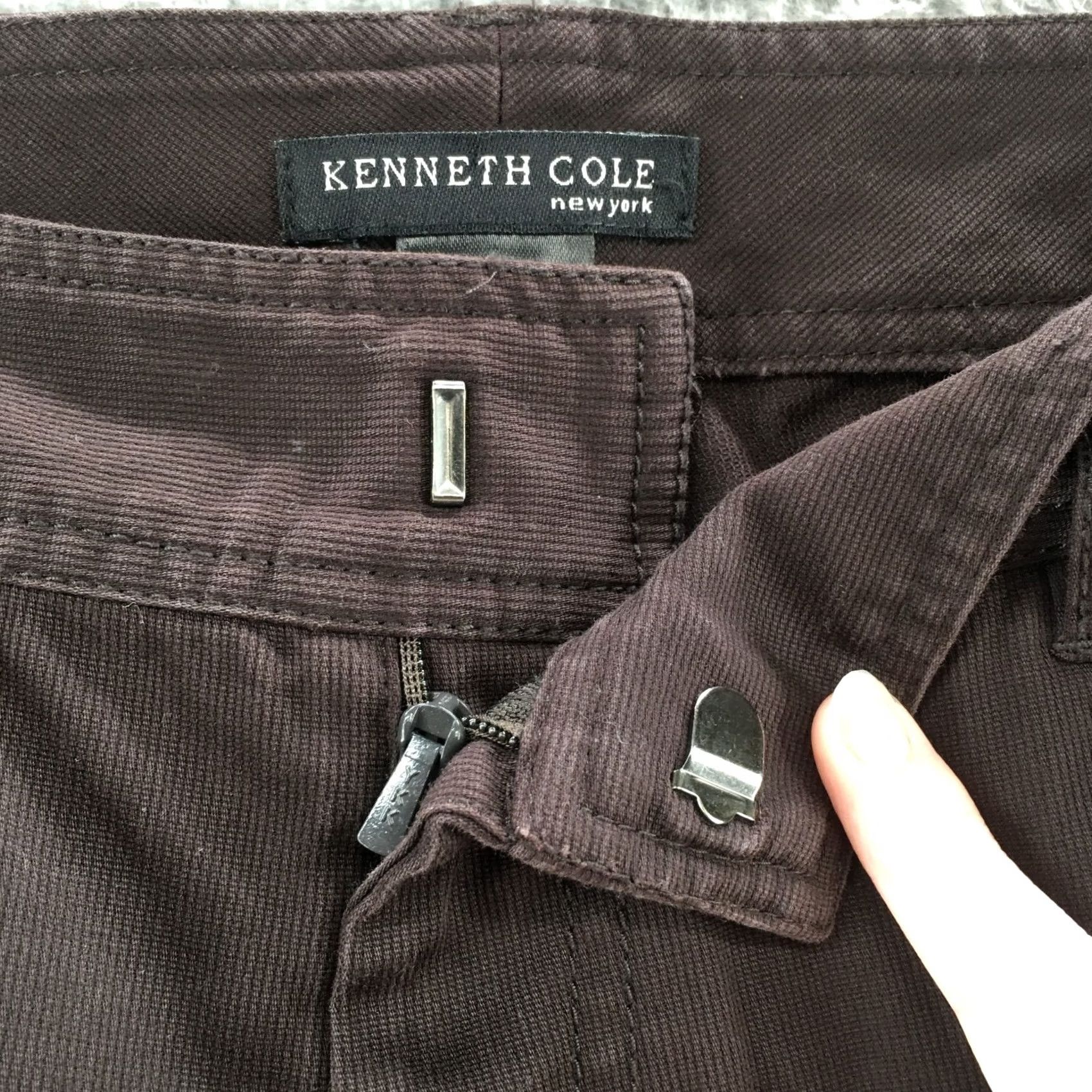 Kenneth Cole Kenneth Cole Pants Womens 8 Wide-Leg Brown Cotton Blend Zip Chino Casual Flat Front Regular Rise 32 in Inseam 32 in Mens Womens Boys Girls Size 30" / US 8 / IT 44 - 3 Thumbnail