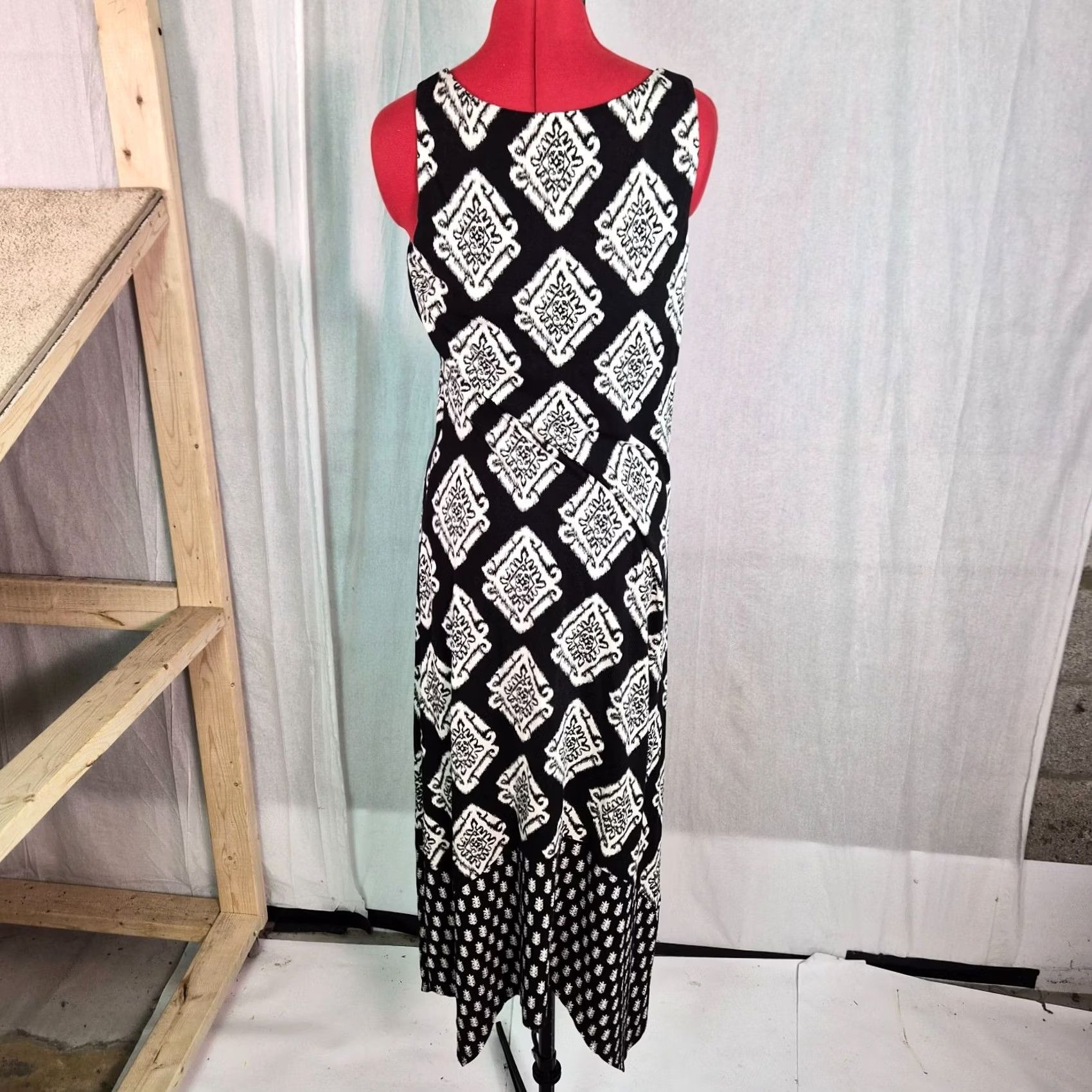 Tommy Bahama VINTAGE Tommy Bahama Maxi Dress Size S Black White Geometric Print Stretch G167 Size S / US 4 / IT 40 - 3 Thumbnail