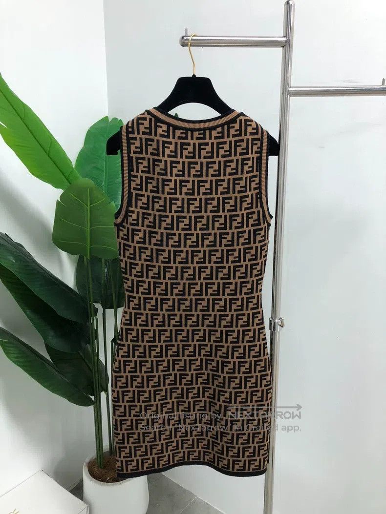 Fendi Fendi Embroidered Full Print Dress - Brown Size XS / US 0-2 / IT 36-38 - 2 Thumbnail