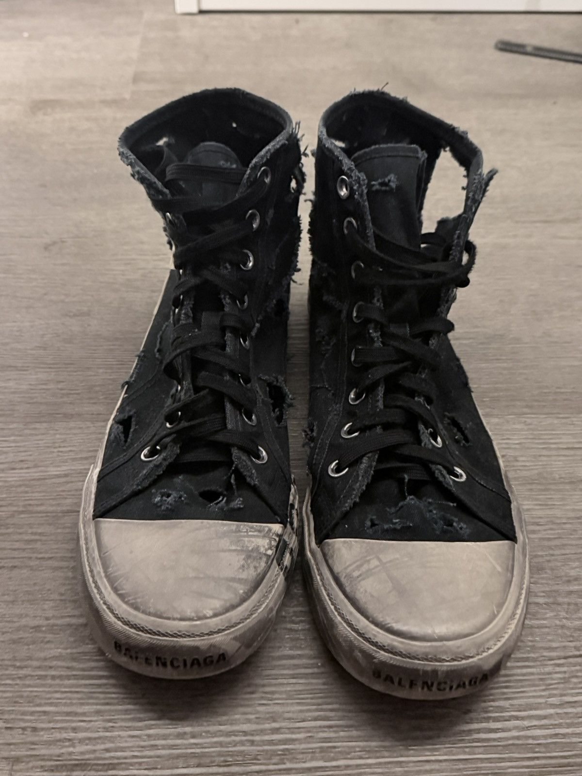 Balenciaga BALENCIAGA PARIS DESTROYED HIGH TOP SNEAKERS RARE Size US 12 / EU 45 - 2 Thumbnail