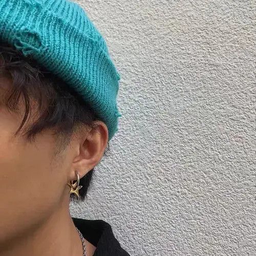 Jewelry × Sterling Silver Stainless Steel Gold Star Hoop Earrings for Men Women Size ONE SIZE - 4 Thumbnail