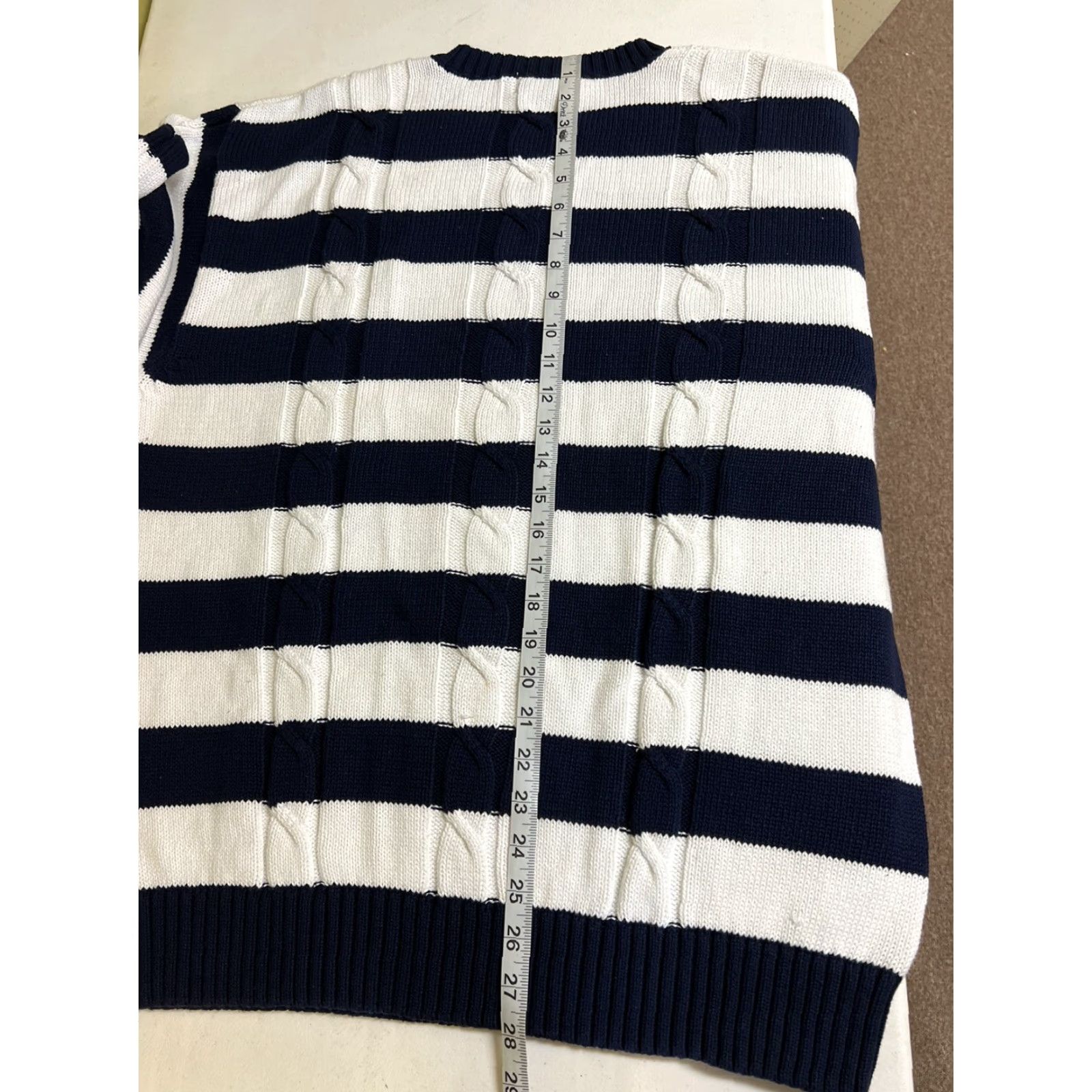 Brooks Brothers VINTAGE Brooks Brothers Cable Knit Pullover Sweater XL White & Blue Stripes Mens Regular Crew Neck Knit Cotton Sailor Theme Size US XL / EU 56 / 4 - 4 Thumbnail