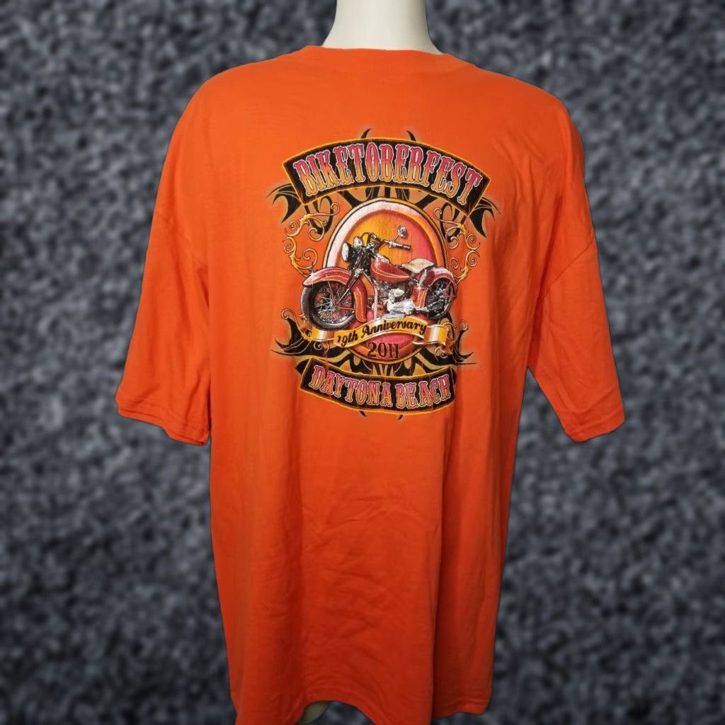Vintage Mens XXL Daytona Beach Biketoberfest 2011 T-Shirt Eagle American Biker Orange M&O KNITS Size US XXL / EU 58 / 5 - 1 Thumbnail
