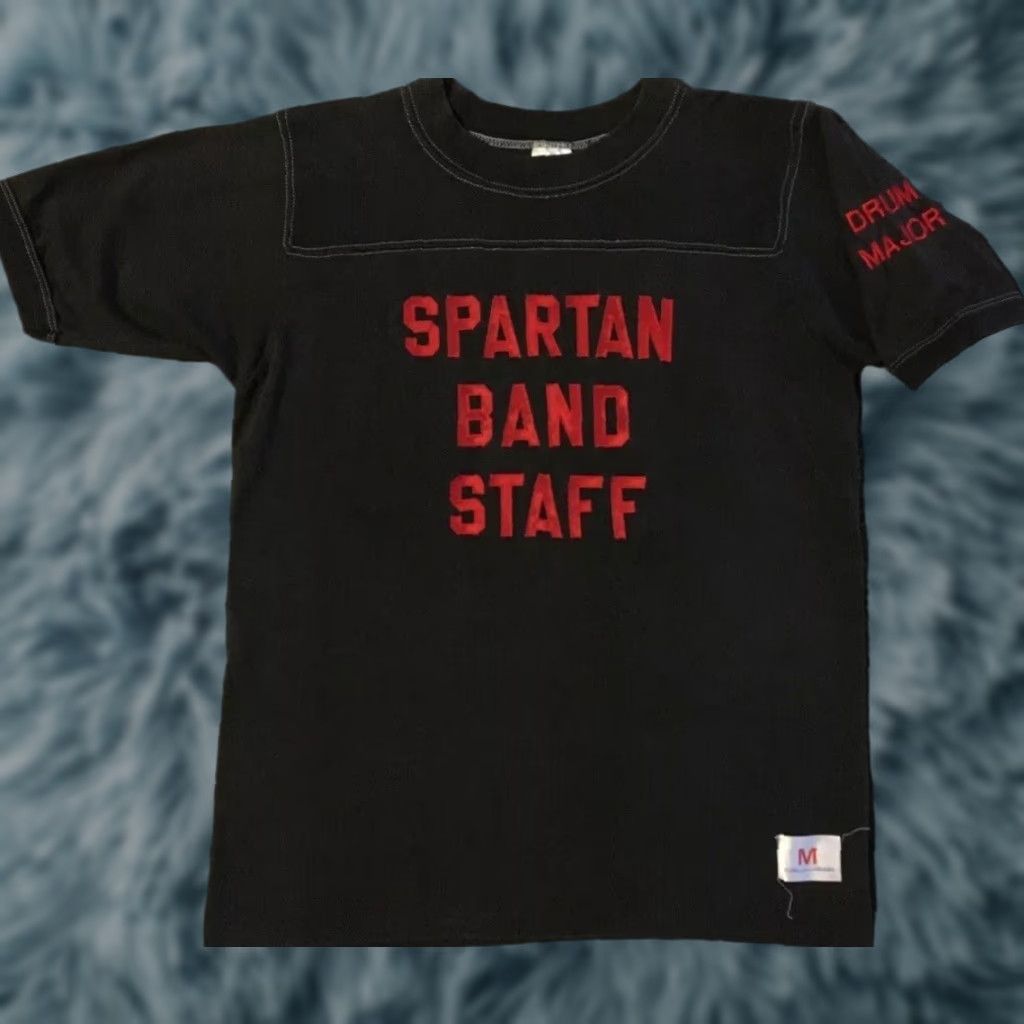 VINTAGE Spartan Band Drum Major T-Shirt Mens M Black 80s 90s College School Grunge Concert Music Sports USA Retro Rock
