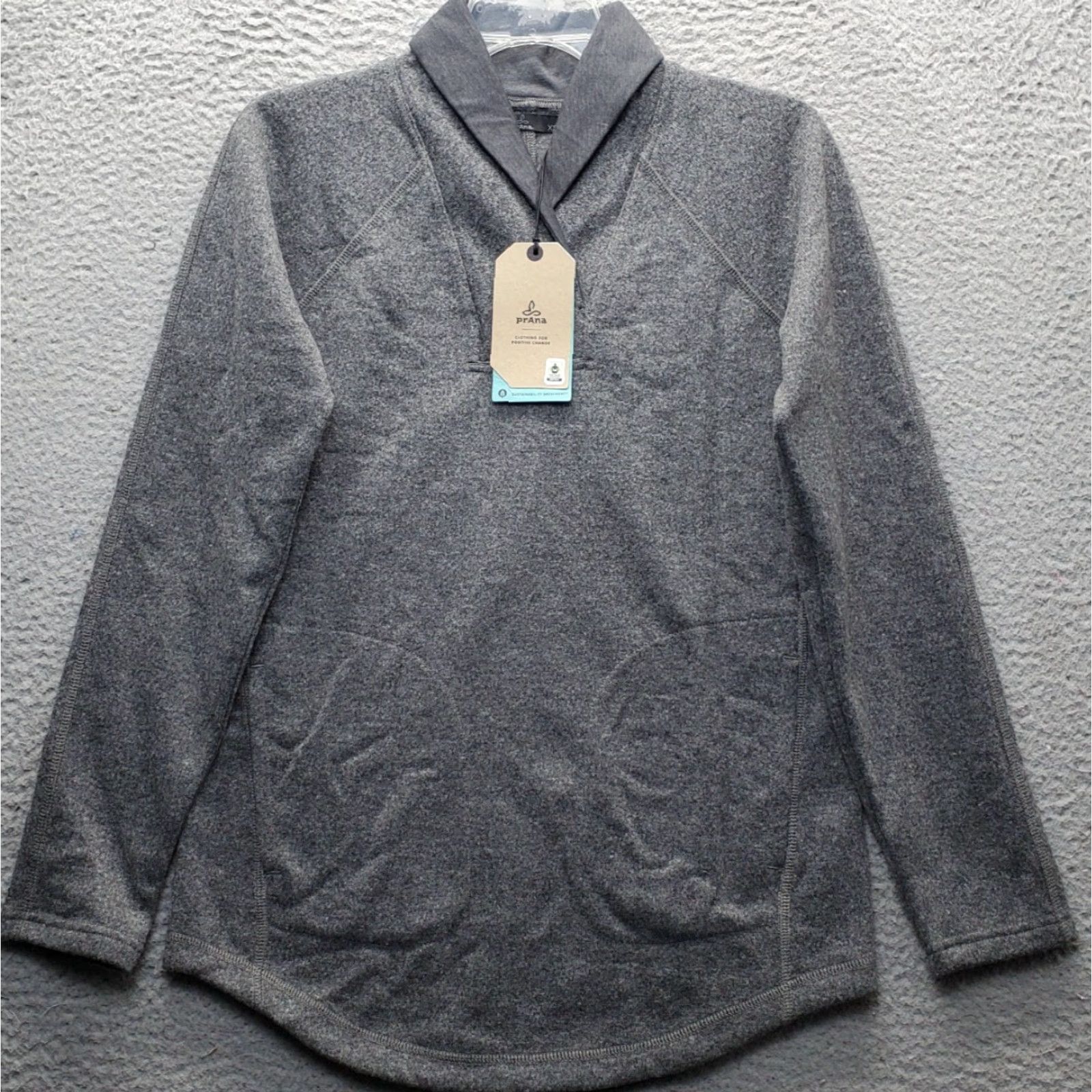 Prana prAna Ziller Tunic Sweater Womens XS Heather Gray Shawl Neck Fleece Lined Knit Pocketed Regular Size XS Womens Color Gray 1963491 Size XS / US 0-2 / IT 36-38 - 2 Thumbnail