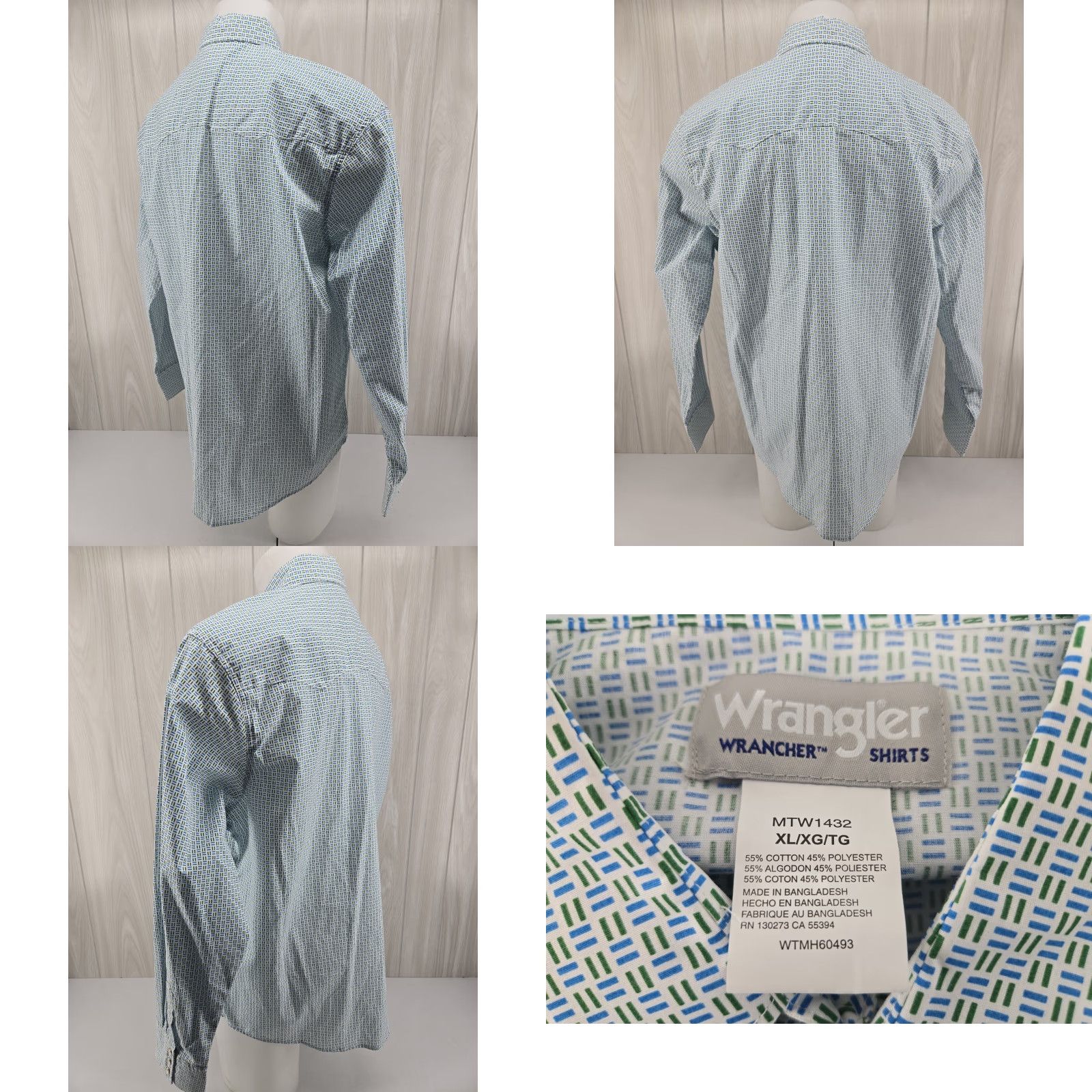 Wrangler VINTAGE Wrangler Shirt Men XL Green Blue Geometric Wrancher Long Sleeve Pearl Snap Size US XL / EU 56 / 4 - 8 Thumbnail