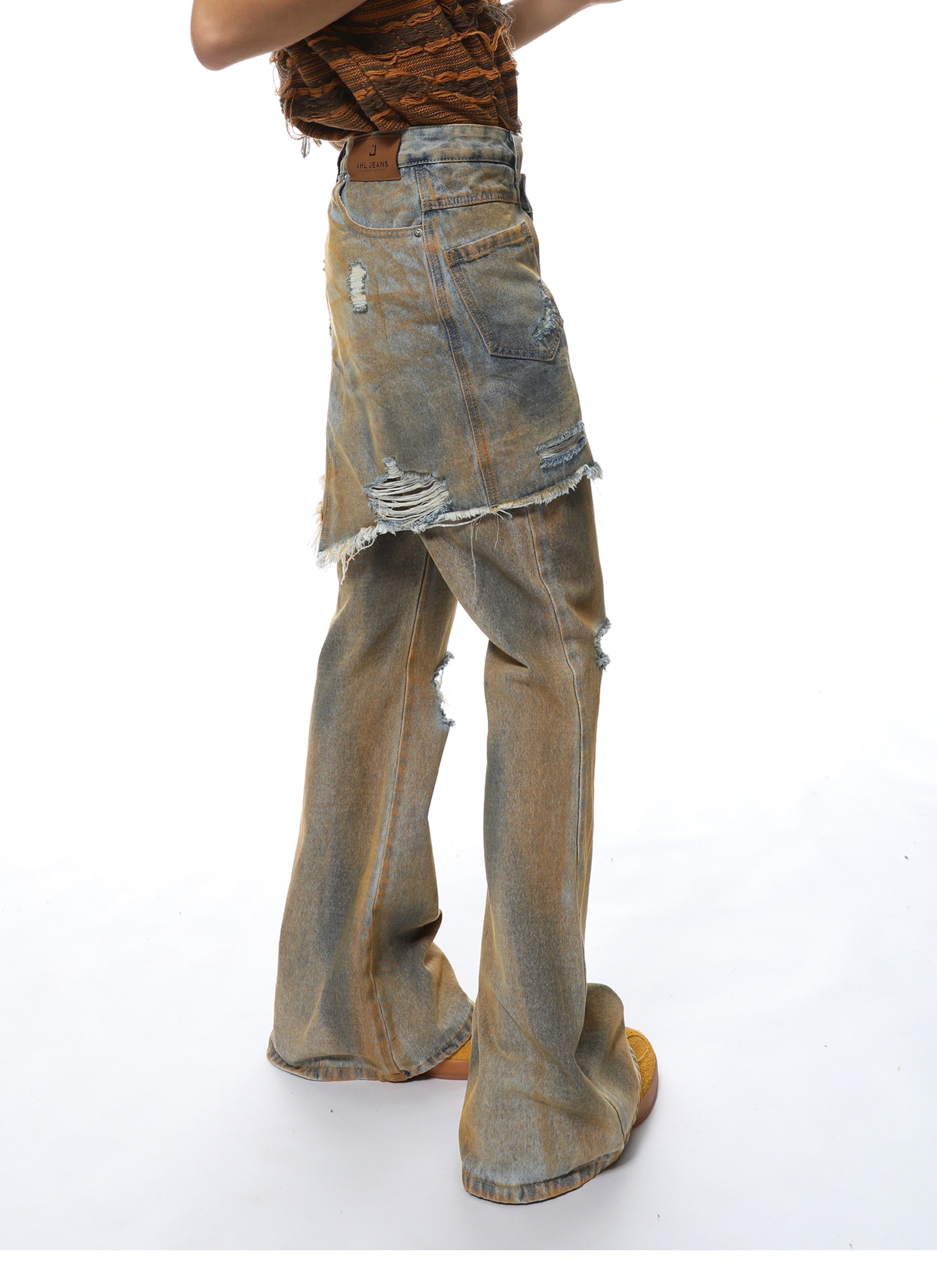 Designer Hole Spliced Fake Two Hemline Jeans Size US 29 - 4 Thumbnail