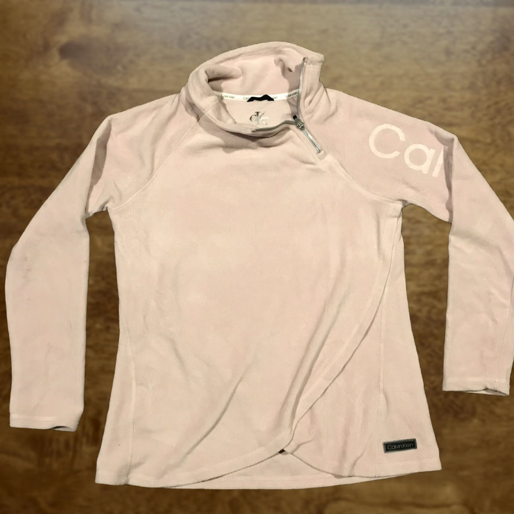 Calvin Klein Calvin Klein Sweater Womens Size S Pink Fleece Solid Pullover Designer Long Sleeve Collared Tight-Knit Logo Stretch A48 Size S / US 4 / IT 40 - 1 Thumbnail