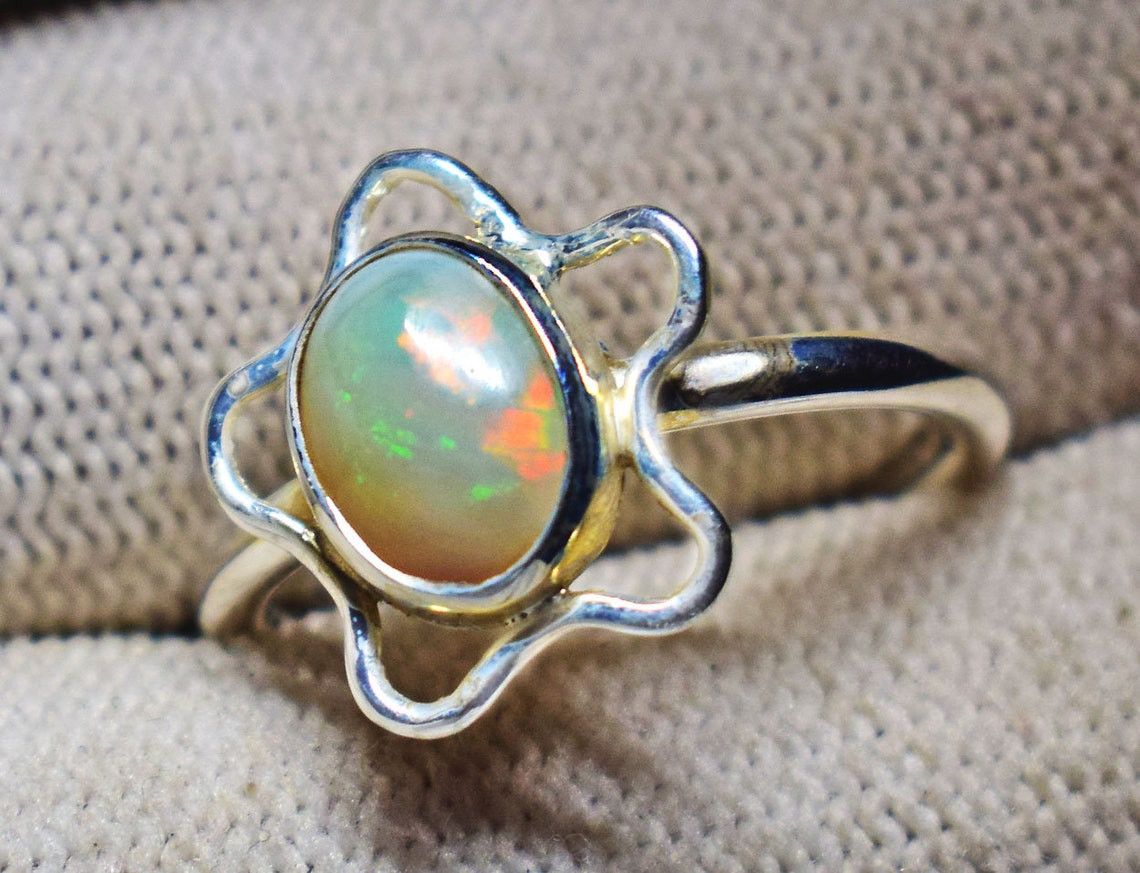 Handmade Natural Ethiopian Opal Ring: Handmade 925 Sterling Silver Size ONE SIZE - 1 Thumbnail