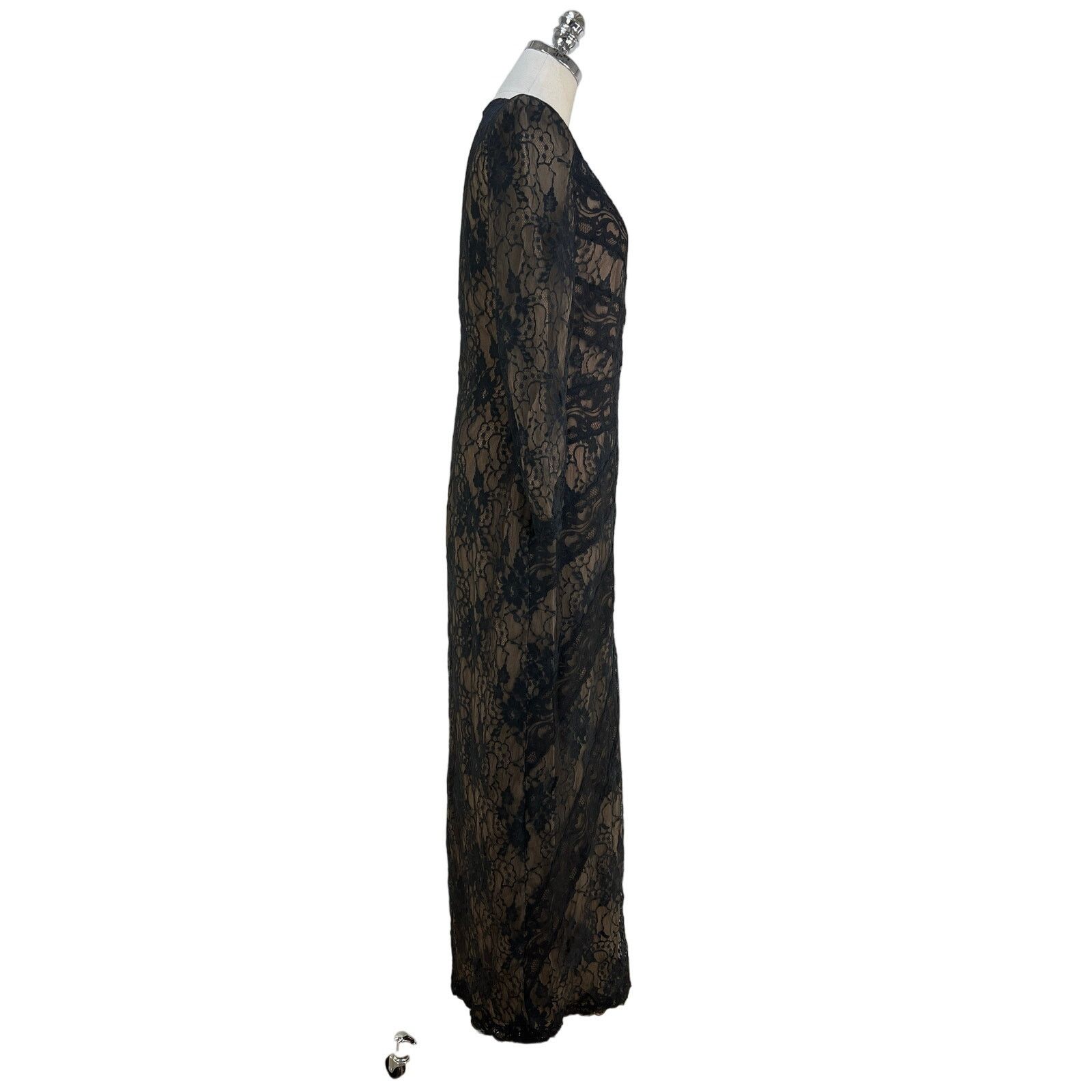 Other × Vintage Vintage Victor Costa for Nahdree Black Nylon Lace Maxi Dress Size M / US 6-8 / IT 42-44 - 6 Thumbnail