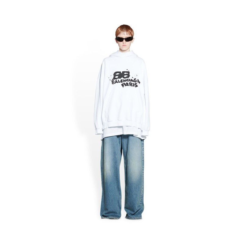 Balenciaga o1tr1nto1125 Hand-Drawn BB Icon Hoodie Large Fit in White Size XL / US 12-14 / IT 48-50 - 3 Thumbnail