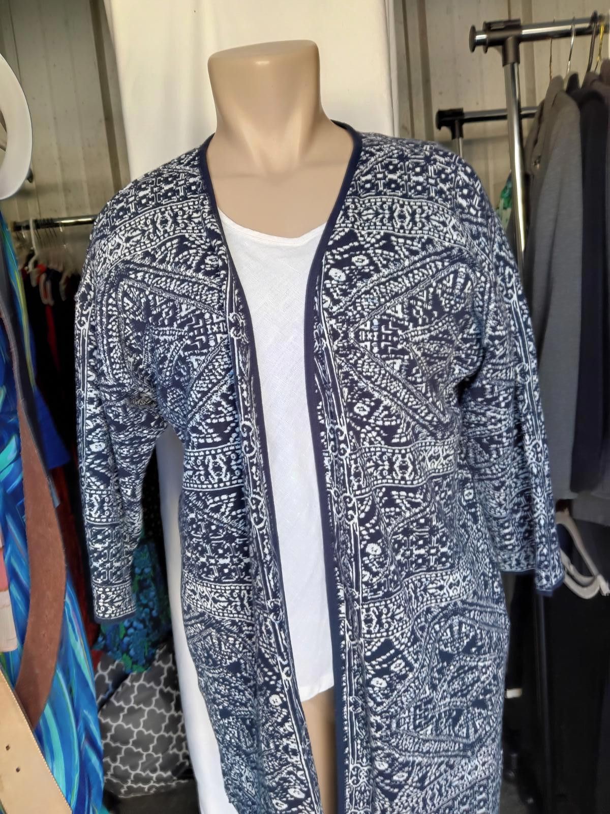 Designer Chicos Navy Blue Patterned Cardigan - Size 1 Size S / US 4 / IT 40 - 1 Thumbnail