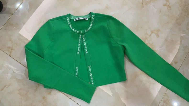 Alexander Wang Alexander Wang Green Jacquard Logo Cardigan - dmc Size US XS / EU 42 / 0 - 1 Thumbnail
