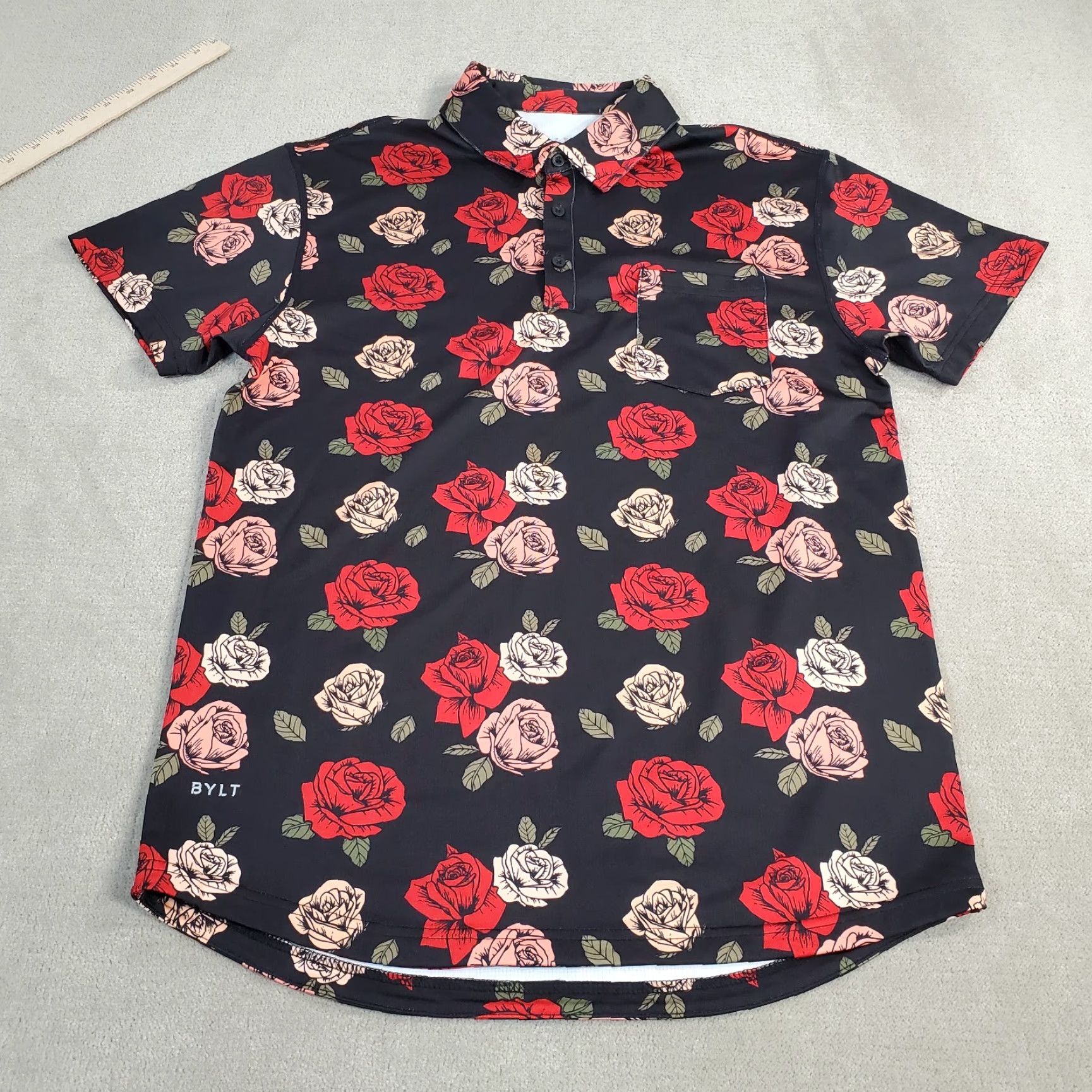 Vintage BYLT DCSS Executive Polo Shirt Mens M Black Floral Roses Performance Logo Shirt Size US M / EU 48-50 / 2 - 3 Thumbnail