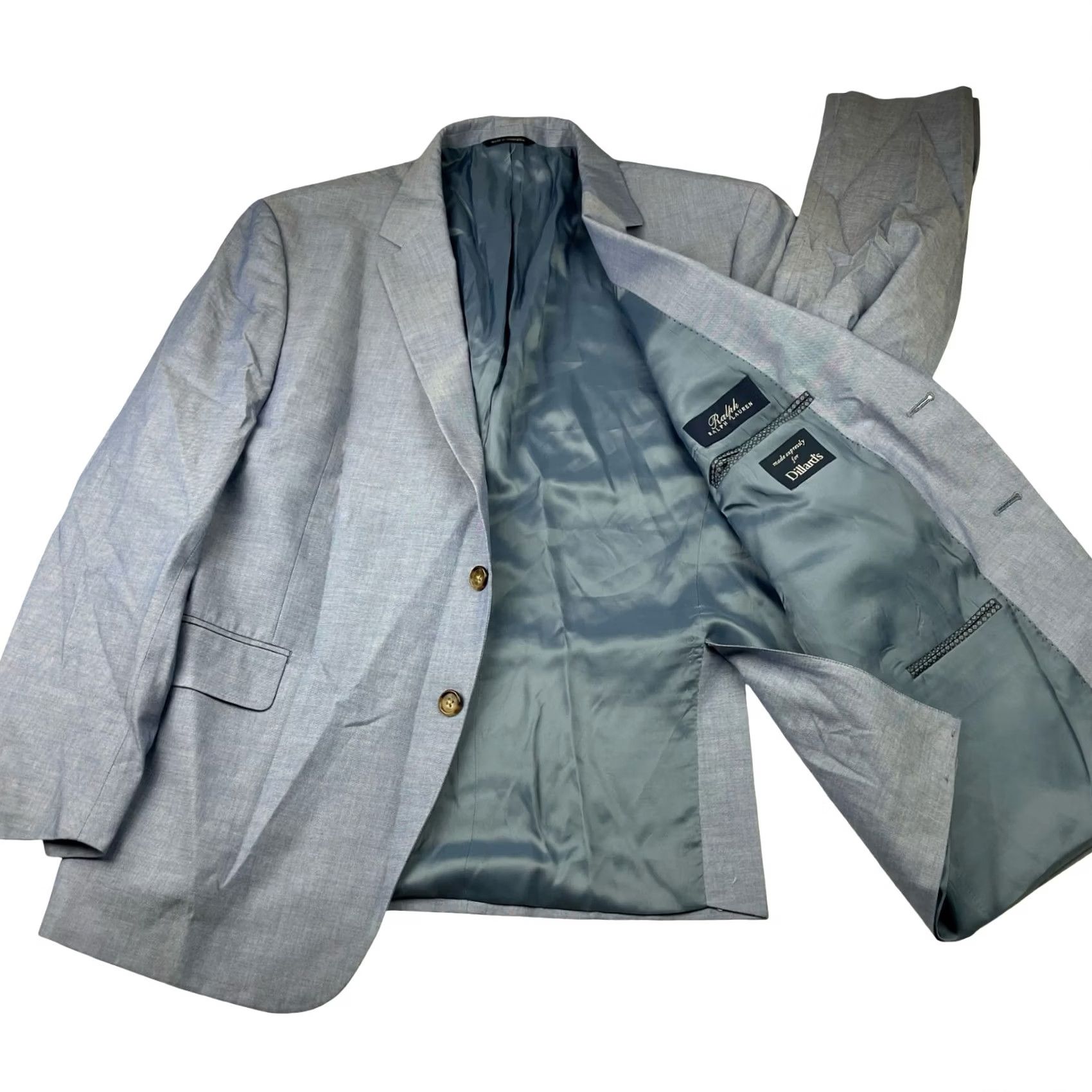 Ralph Lauren Ralph Lauren Men's Blazer 2-Button Chino Cotton Light Blue 46S Navy Notch Lapel Double-Vented Regular Mens Size 46R - 3 Thumbnail