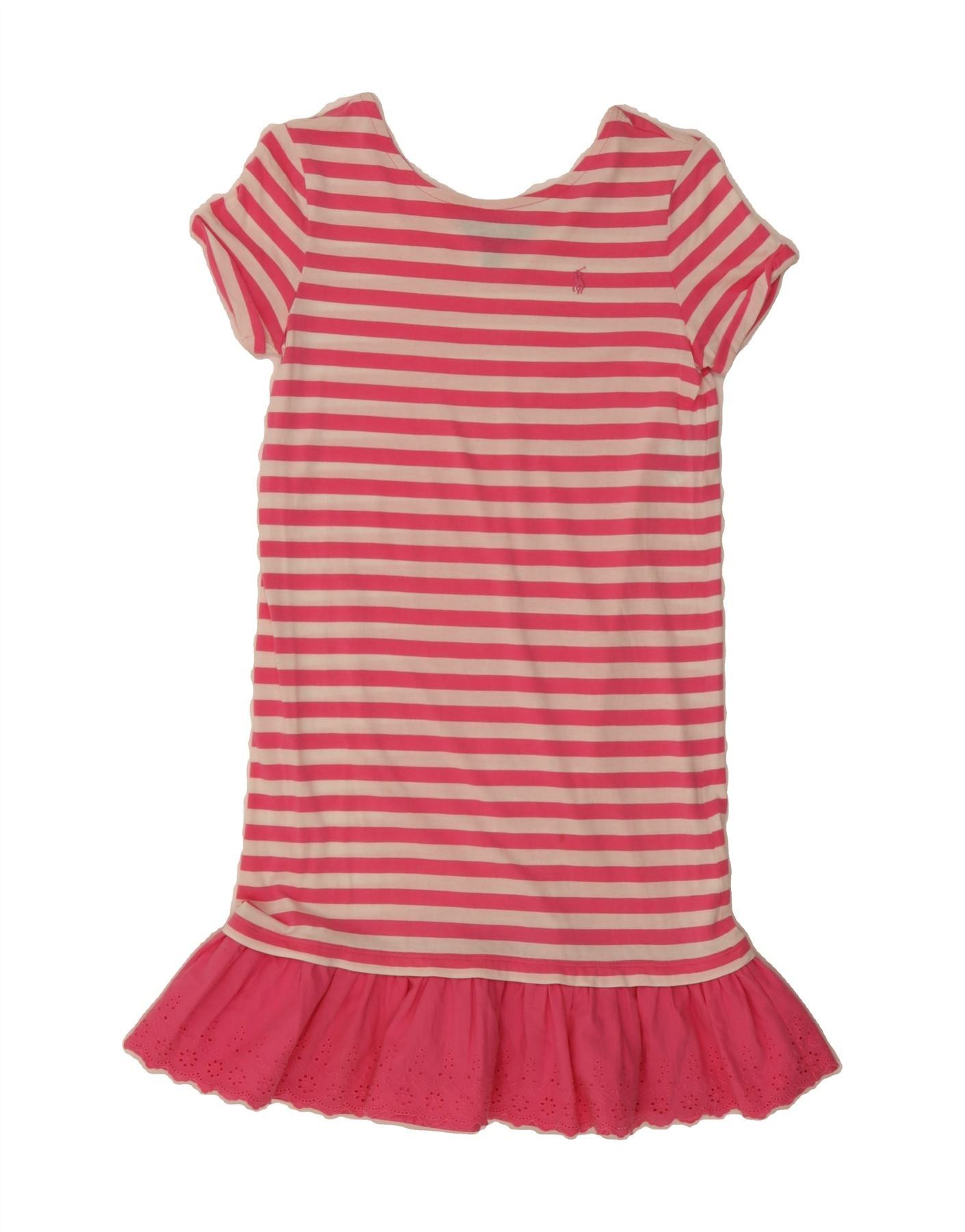 Polo Ralph Lauren Girls T-Shirt Dress 15-16 Years XL Pink Striped Cotton Size XL / US 12-14 / IT 48-50 - 1 Thumbnail