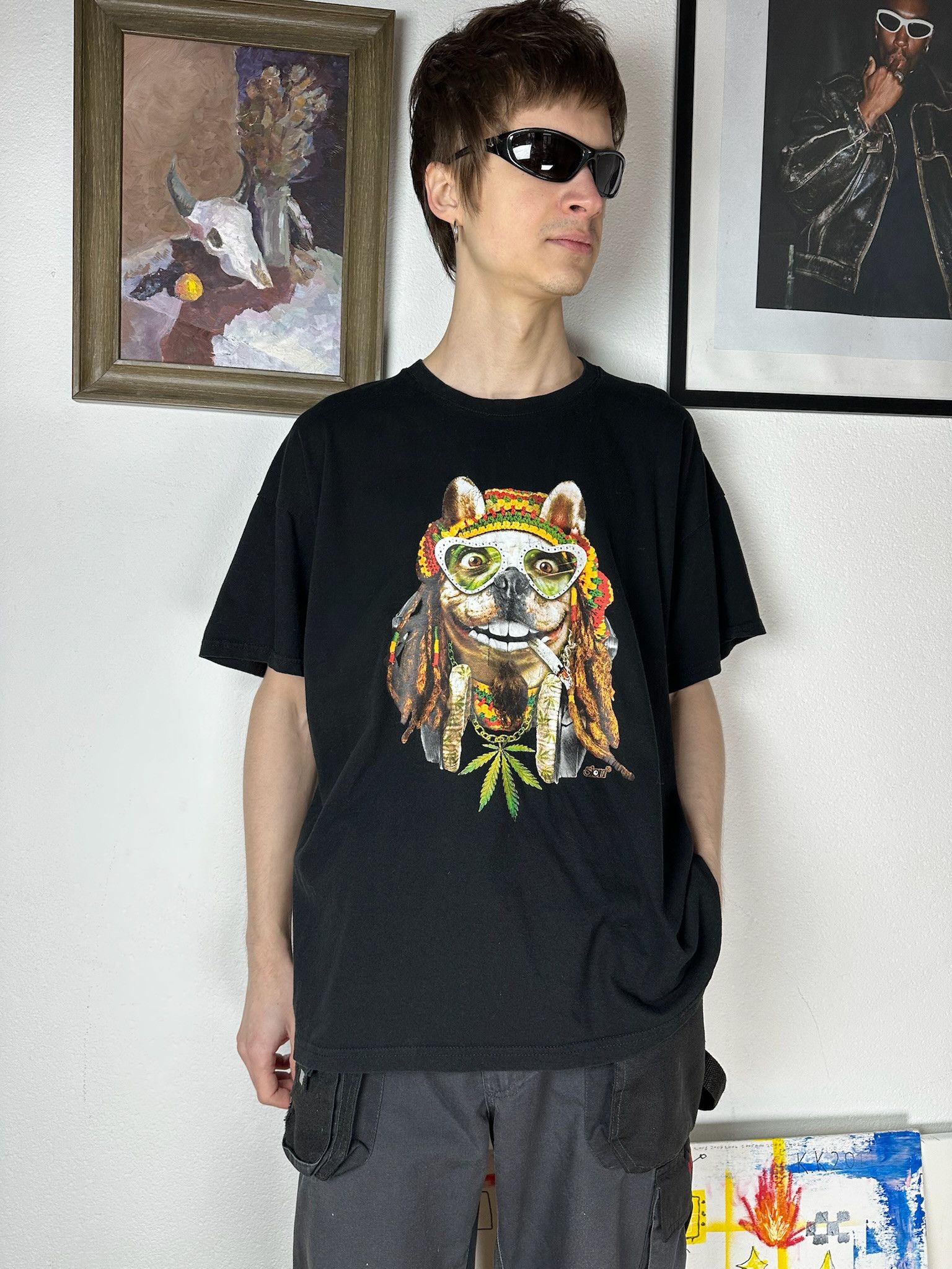 Band Tees Vintage Weed Rasta dog Drugs Tee Smoke Dope Cannabis y2k Size US L / EU 52-54 / 3 - 6 Thumbnail