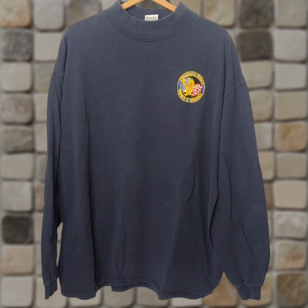 Vintage VINTAGE Cleveland Police Pipes & Drums Shirt Men 2X Long Sleeve Mock Neck Bagpipes US Made Blue 100% Cotton Knit Band Shirt Mens Size US XXL / EU 58 / 5 - 1 Thumbnail