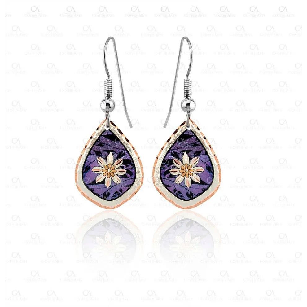 Other Handcrafted Boho Purple Floral Earrings, Diamond Cut Wire Dr Size ONE SIZE - 4 Thumbnail