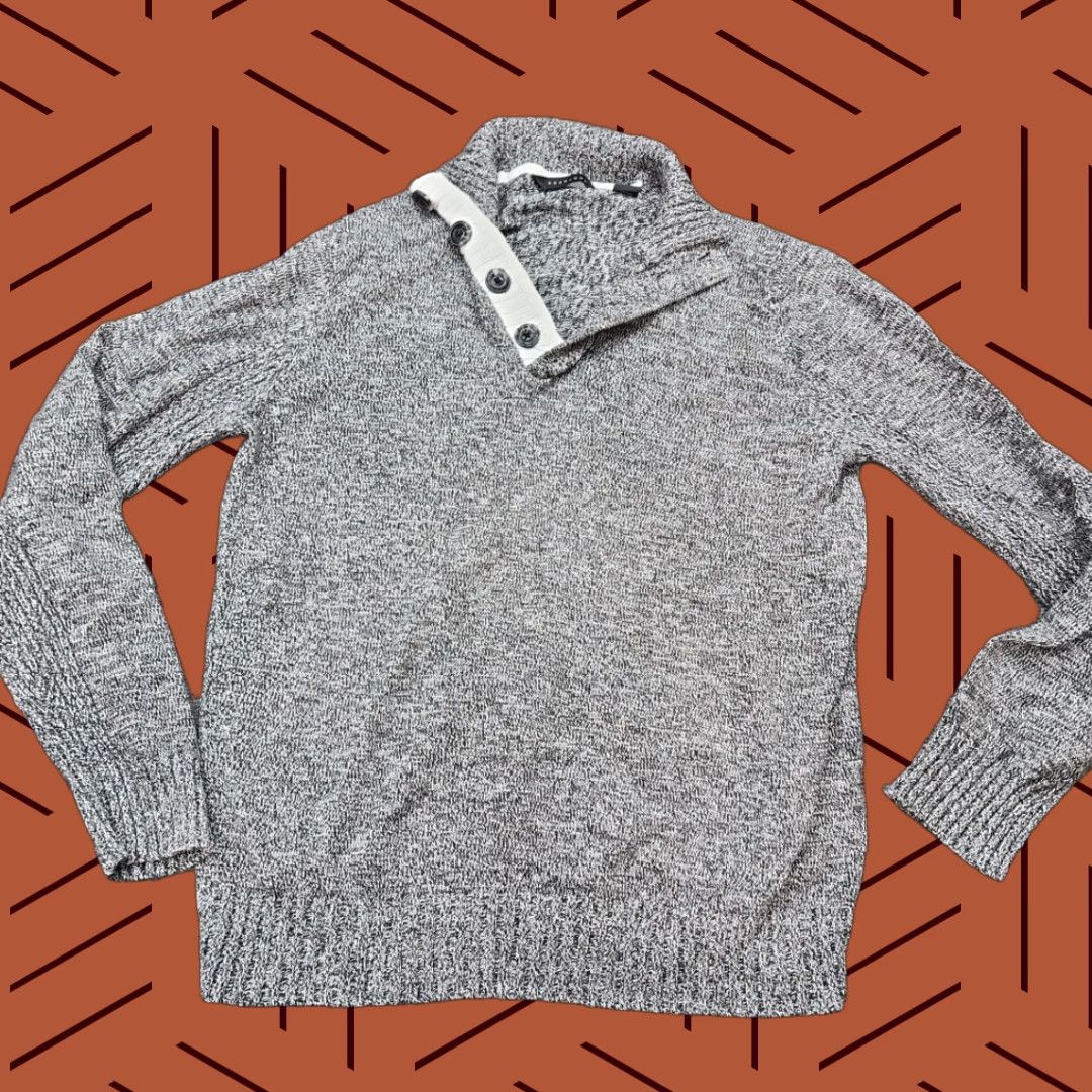Sean John Sean John Men L Gray Heather Button Henley Sweater Long Sleeve Cotton Shirt Hoody? Size US L / EU 52-54 / 3 - 1 Thumbnail