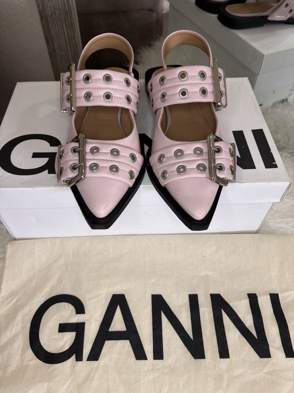 Ganni Ganni buckle flat in chalk pink EU 36 Size US 6 / IT 36 - 1 Thumbnail