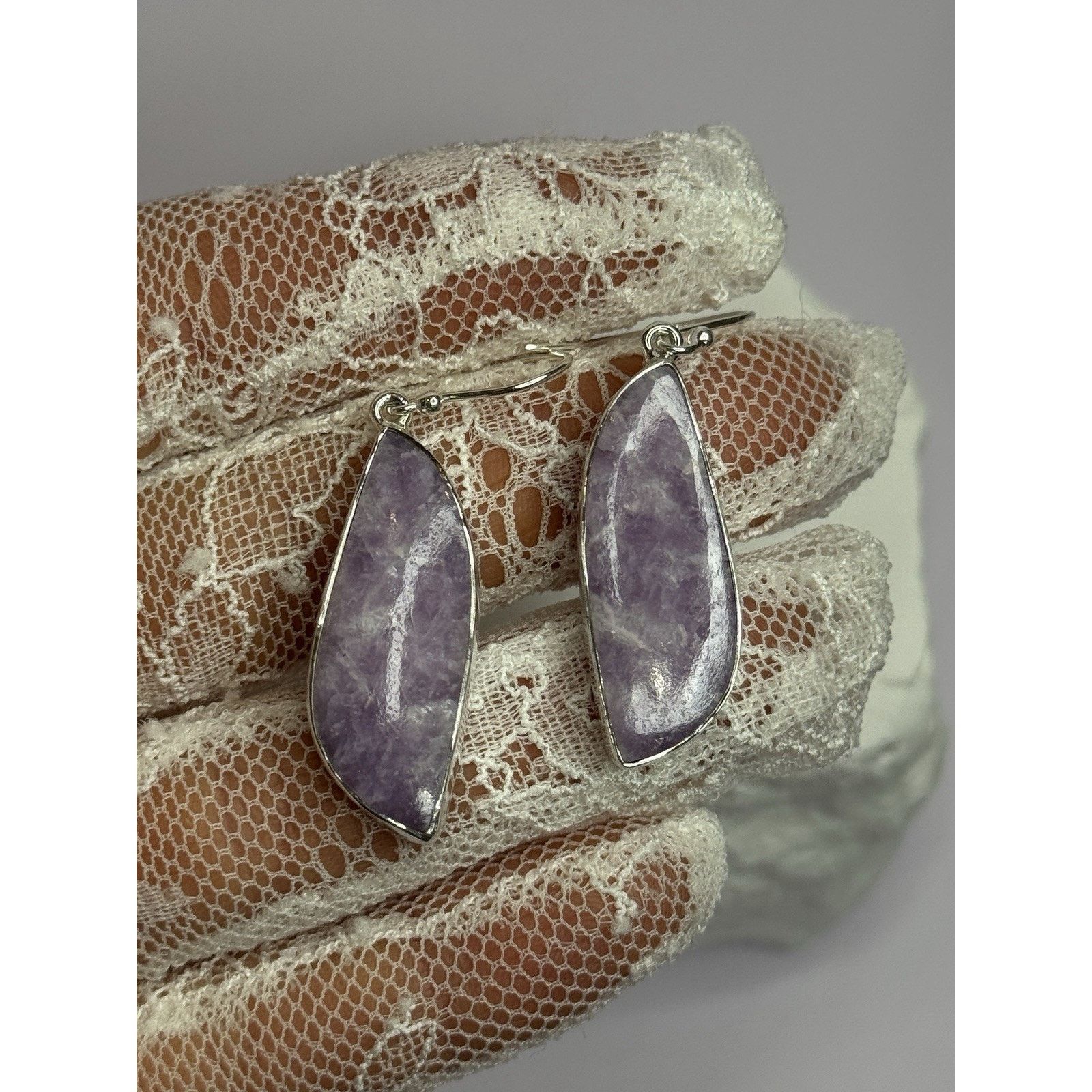 Jewelry 925 STERLING SILVER LEPIDOLITE EARRINGS LENGTH 2 INCH Size ONE SIZE - 5 Thumbnail