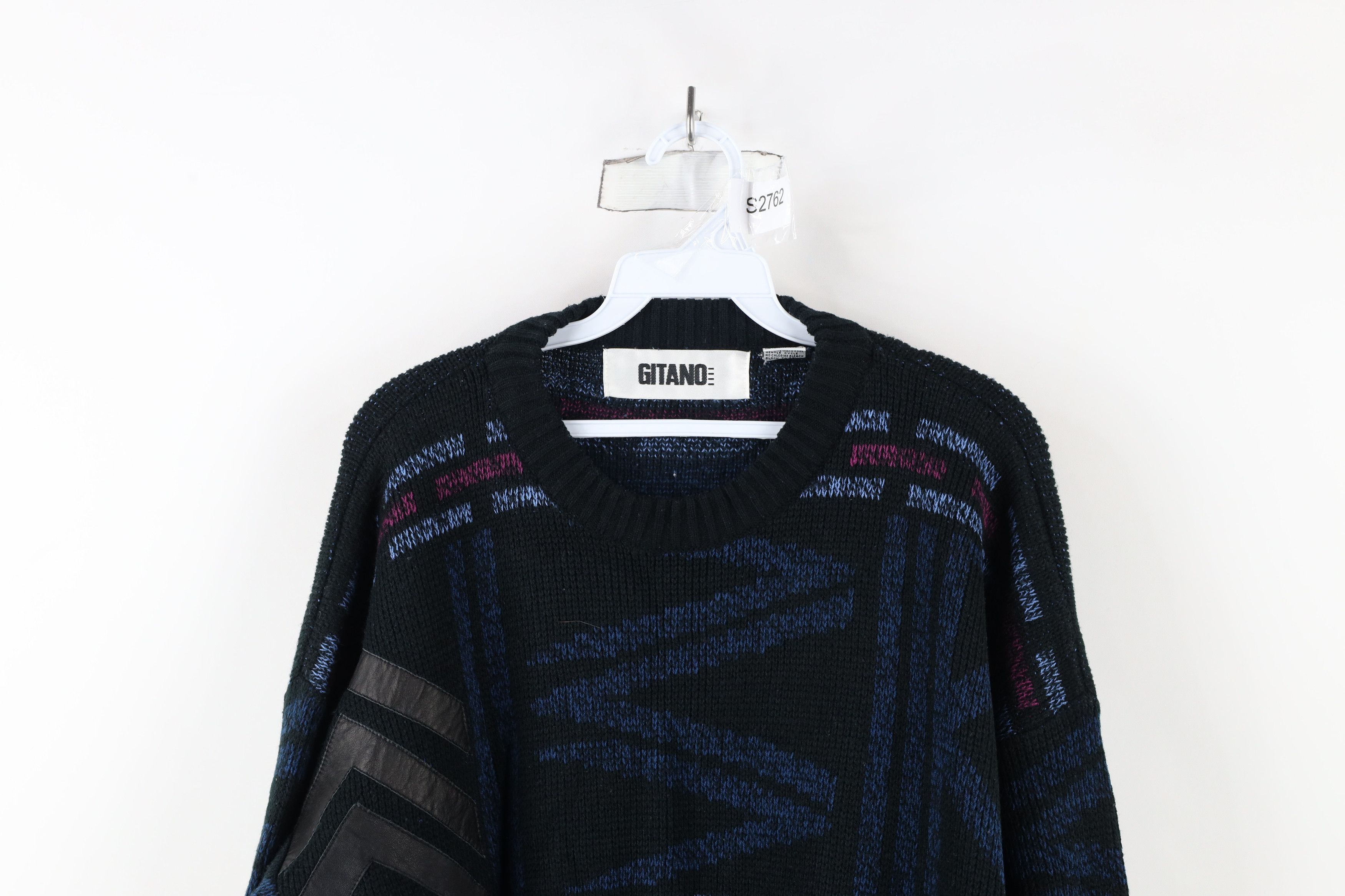 Vintage Vintage 90s Coogi Style Geometric Leather Trim Knit Sweater Size US L / EU 52-54 / 3 - 2 Thumbnail