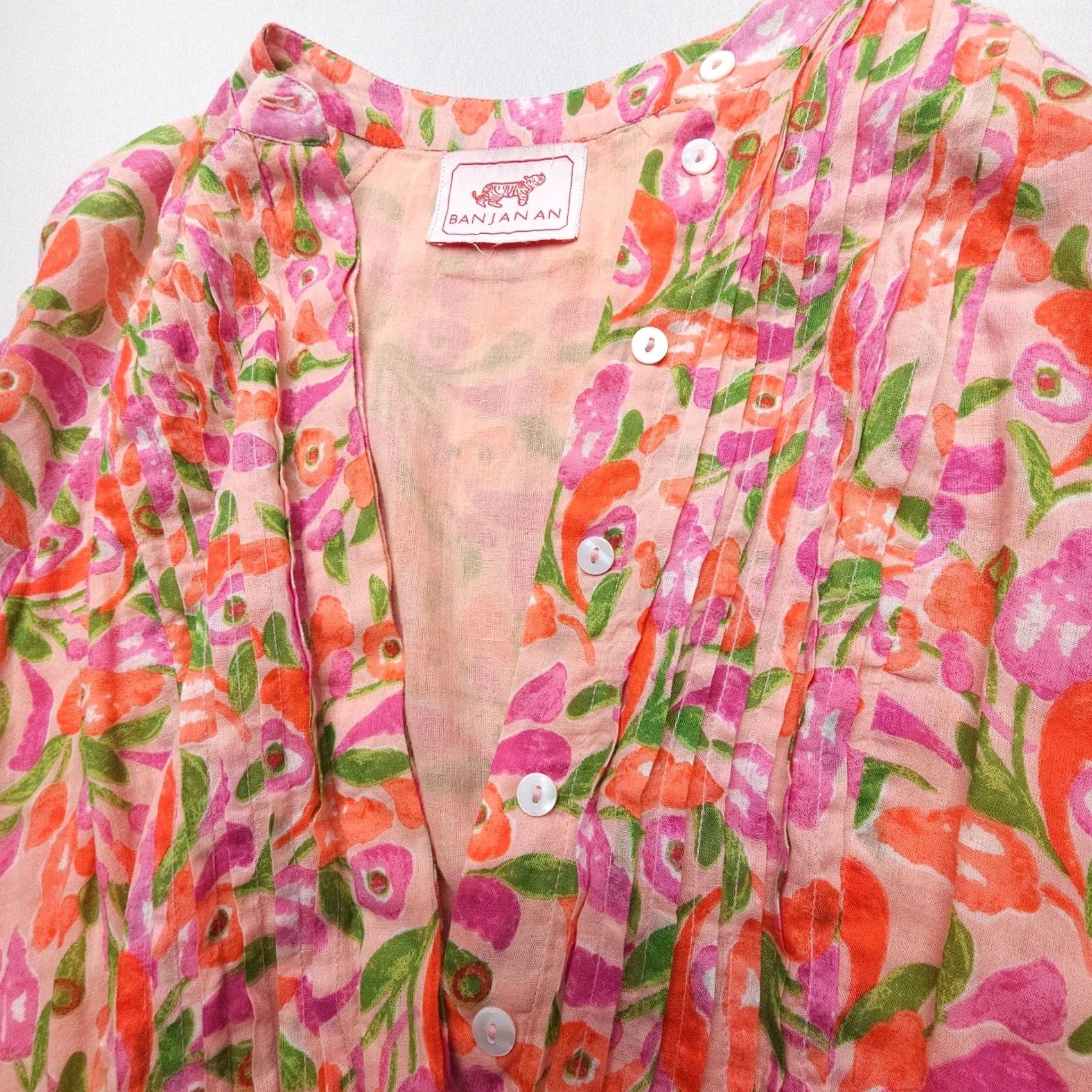 Banjanan Banjanan Maxi Dress in Mini Bloom Rose XS Multicolor Cotton Knit Floral 3/4 Sleeve Collared Button Bohemian Casual Party/Cocktail Travel Lightweight Size XS / US 0-2 / IT 36-38 - 4 Thumbnail