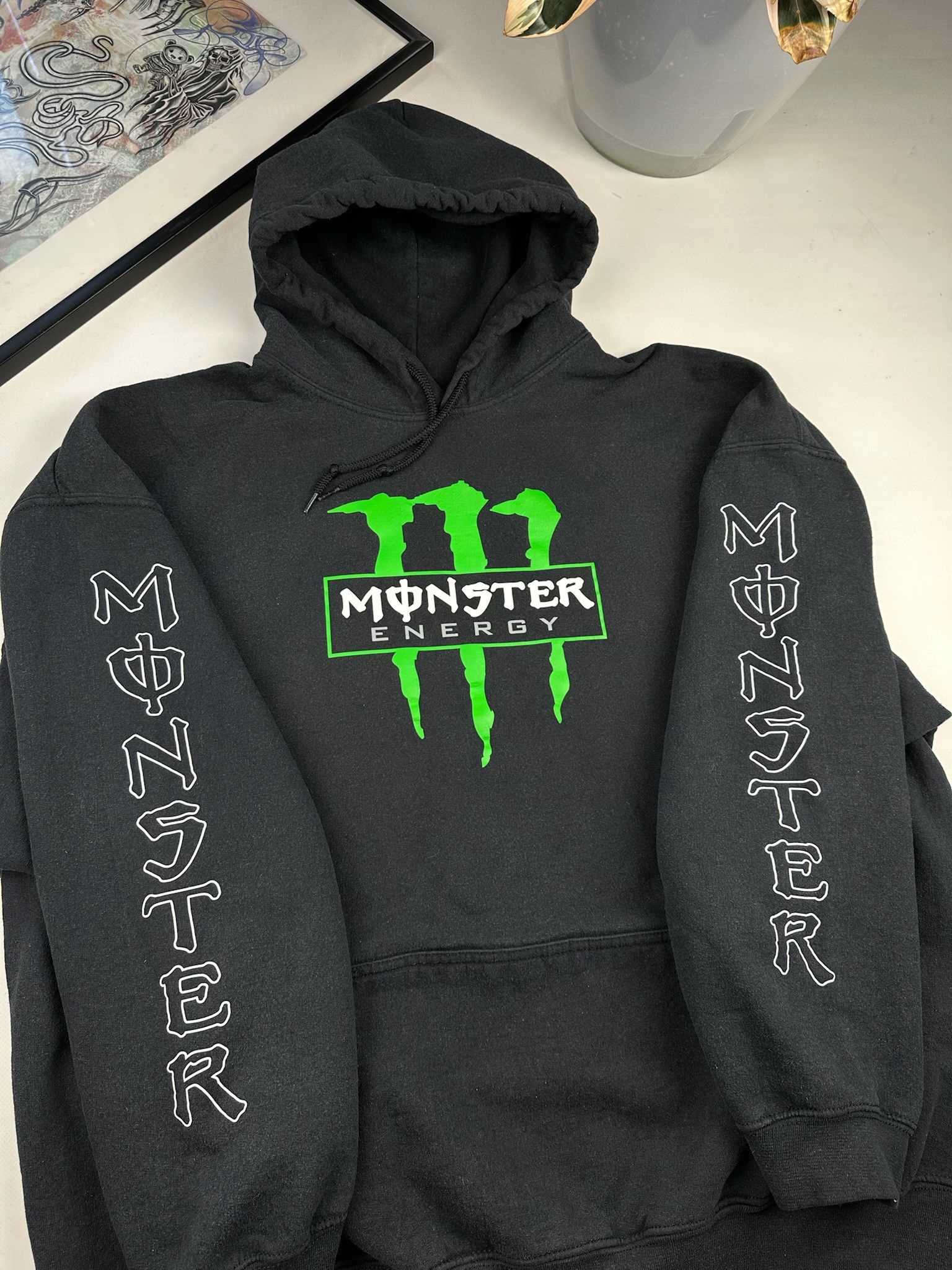 Fox Racing Vintage Monster Energy Hoodie Mens Black Y2K Size US XL / EU 56 / 4 - 2 Thumbnail
