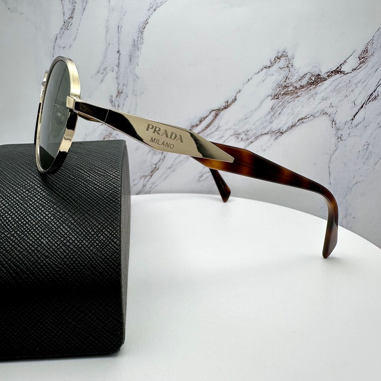 Prada NEW PRADA Sunglasses Gold Metal Oval PR65ZS Green Lens Size ONE SIZE - 9 Thumbnail
