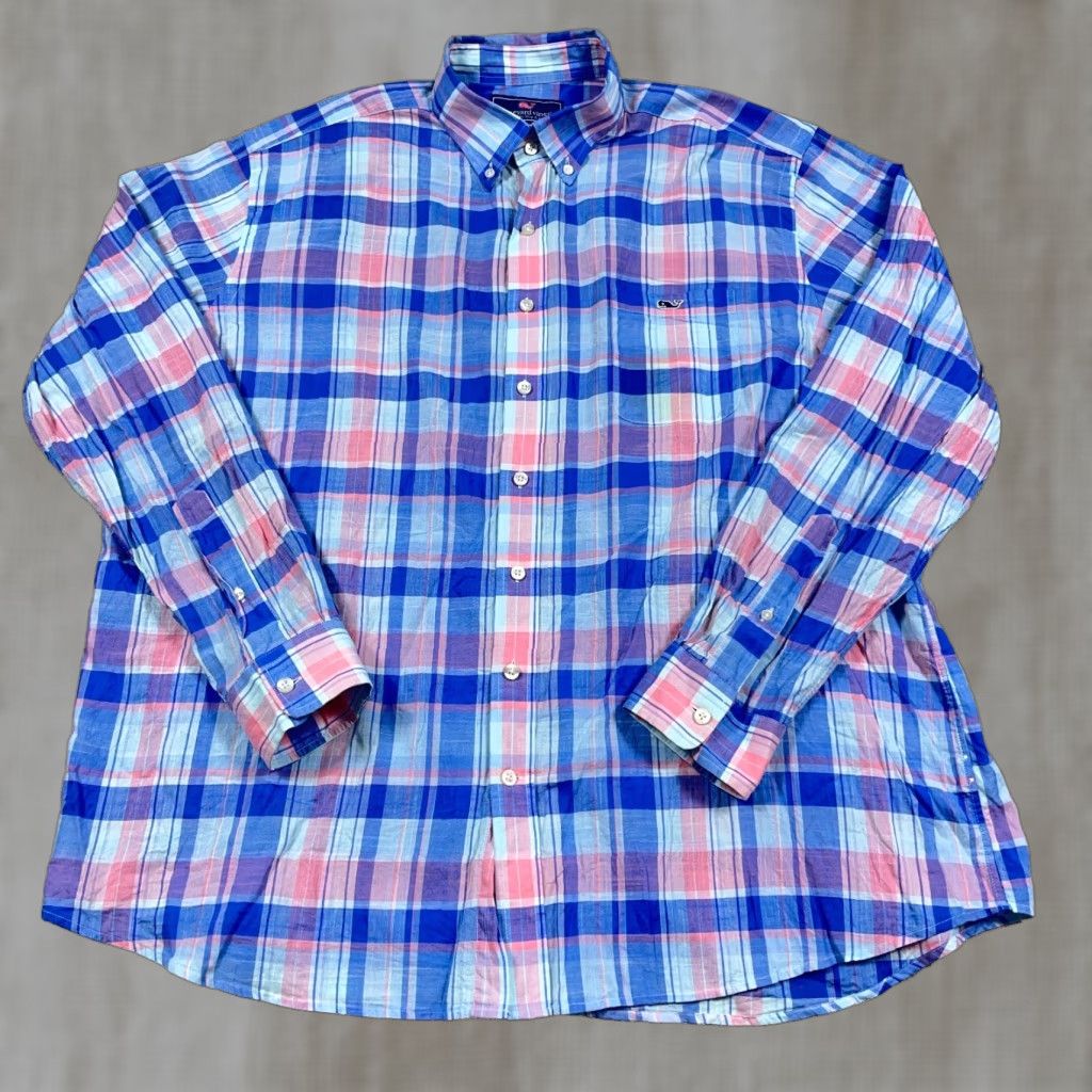 Vineyard Vines Vineyard Vines Shirt Men 2XL Slim Fit Tucker Blue Pink Plaid Button Up Shirt Size US XXL / EU 58 / 5 - 1 Thumbnail