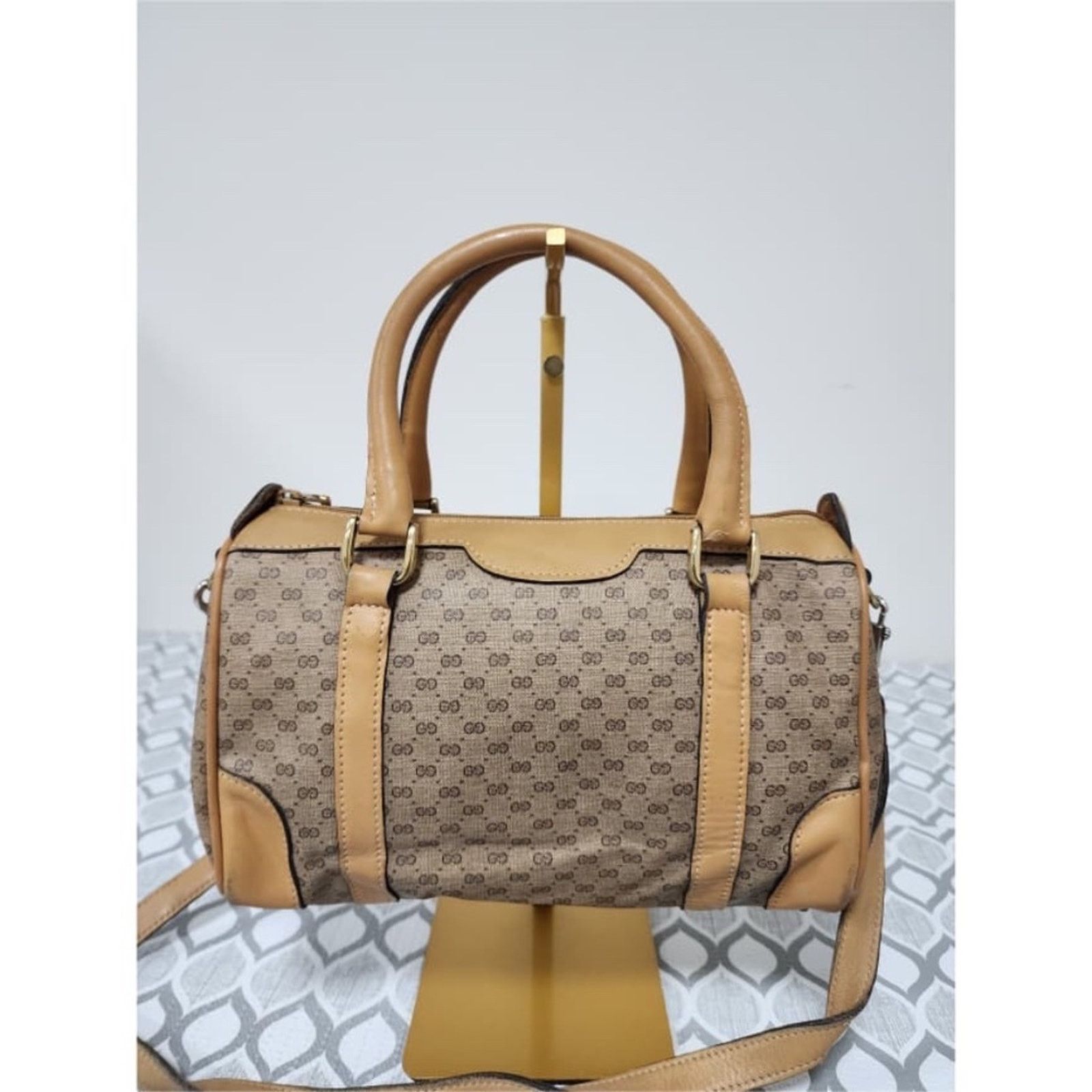 Gucci GUCCI Vintage Canvas Leather Boston GG Monogram Satchel BagB Size ONE SIZE - 3 Thumbnail