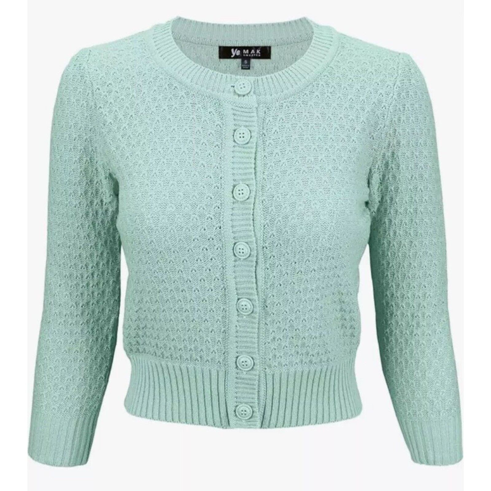Other Ye Mak Mint Button Front Crew Neck Knit Crop Sweater Small Size S / US 4 / IT 40 - 8 Thumbnail