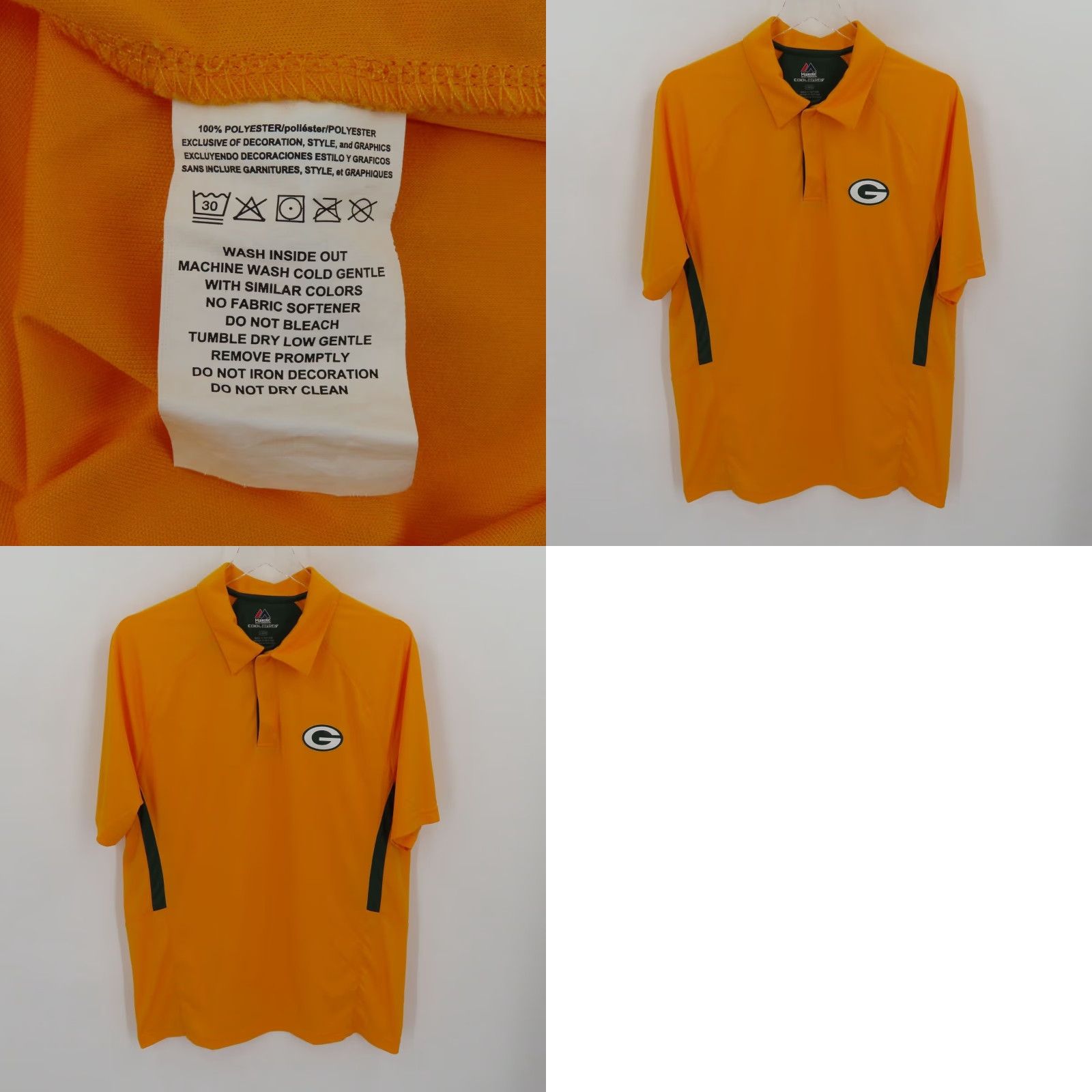 Vintage Majestic Mens Large Green Bay Packers Polo Shirt Short Sleeve Collared Button Regular Fit Yellow Green Cool Base Size US L / EU 52-54 / 3 - 8 Thumbnail