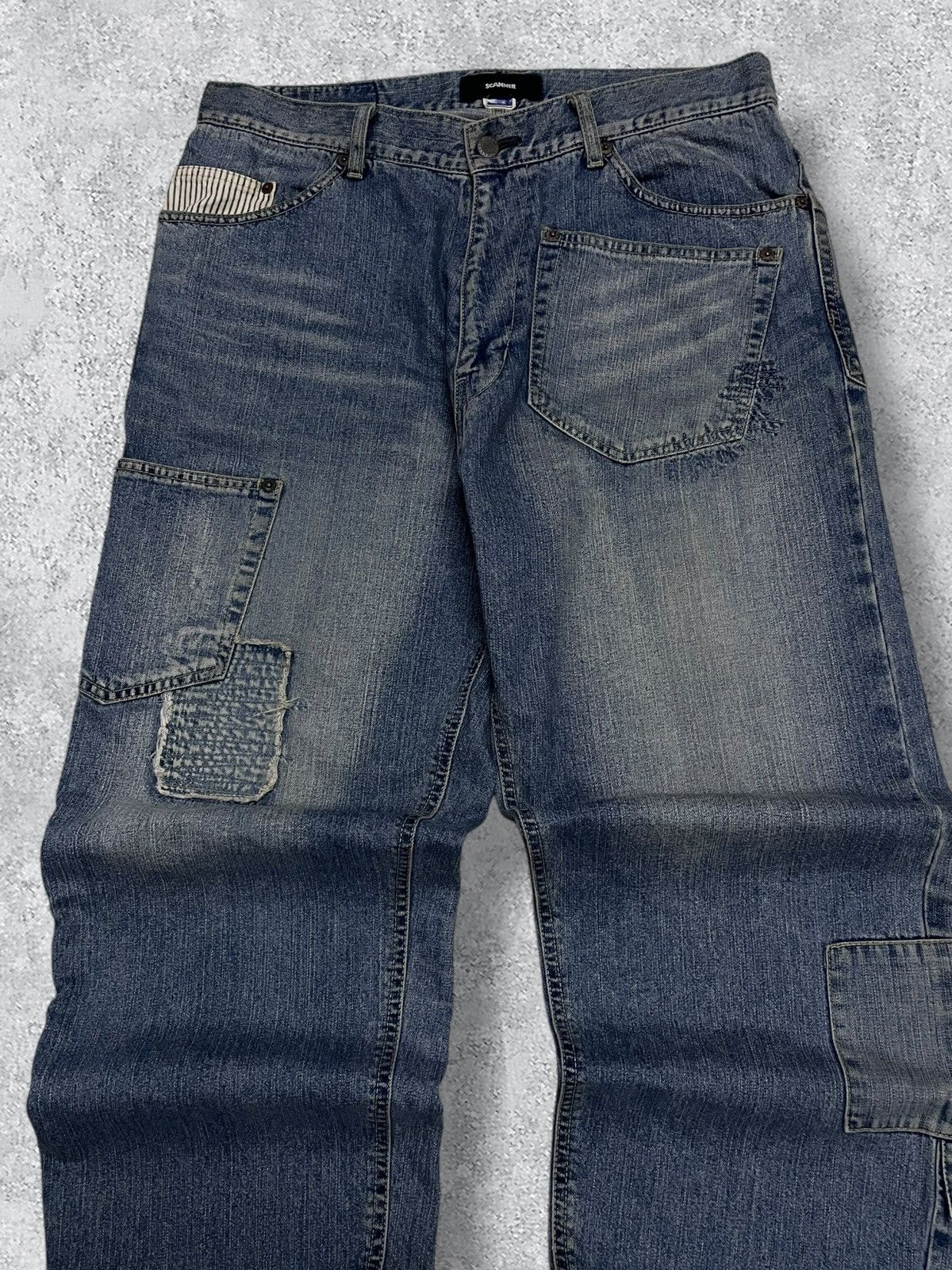 Japanese Brand Vintage 90’s Japan Scanner Unique Patch Pocket Baggy Denim Size US 33 - 5 Thumbnail