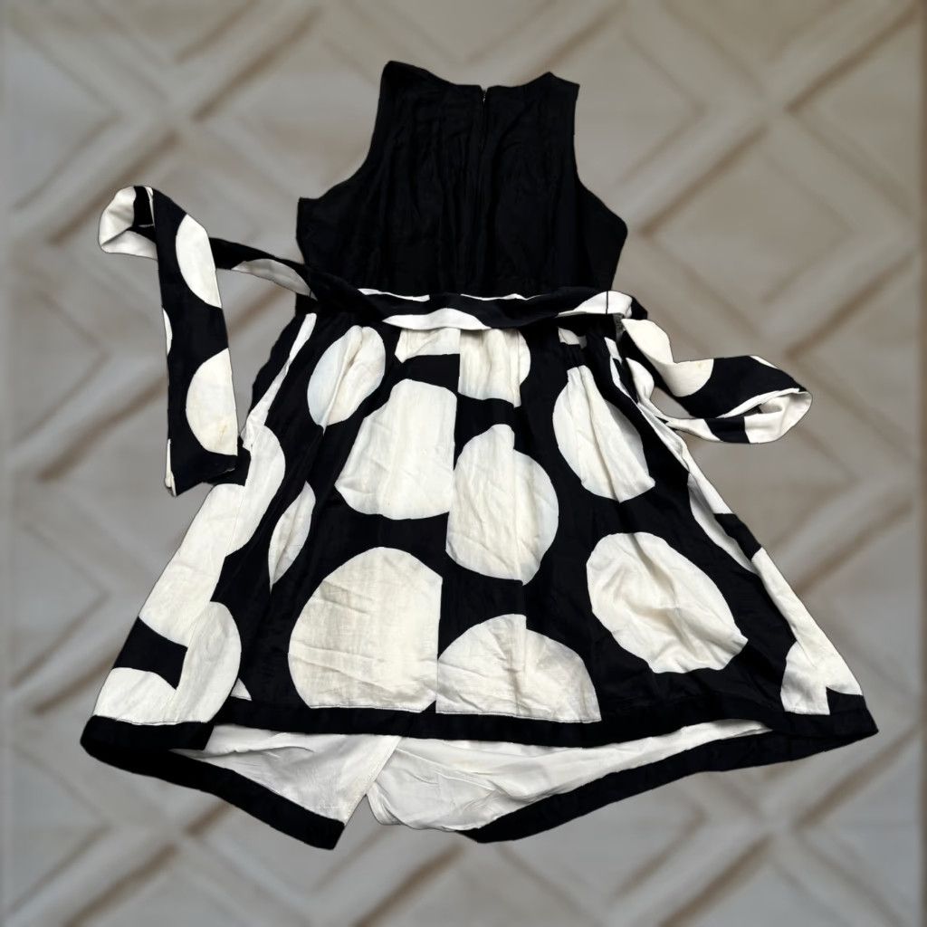 Banana Republic Banana Republic Polka Dot Colorblock Dress Womens 12 Sleeveless Halter A-Line Linen Black White 70s? Size XL / US 12-14 / IT 48-50 - 1 Thumbnail