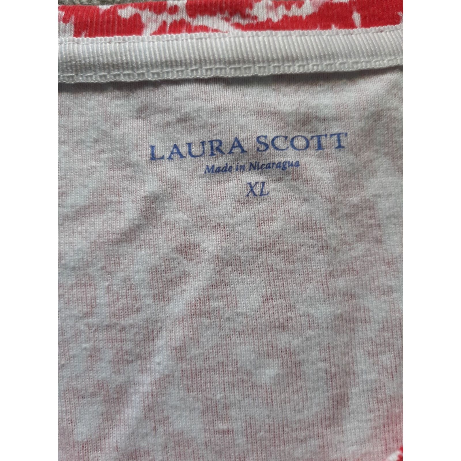 Vintage Laura Scott Short Sleeve Shirt Womens XL Red White Top Size XL / US 12-14 / IT 48-50 - 3 Thumbnail