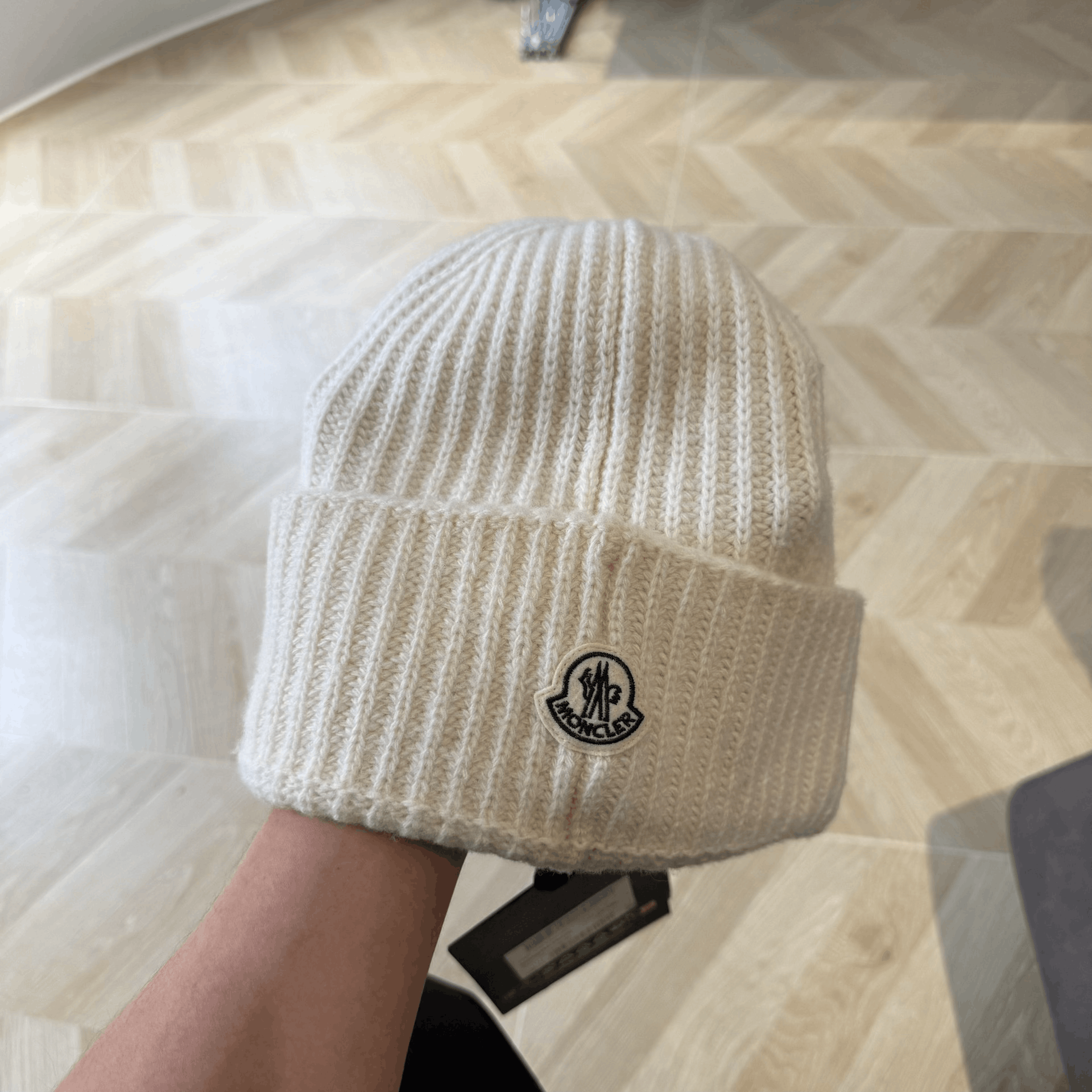 Moncler Moncler White Ribbed Logo Beanie Size ONE SIZE - 1 Thumbnail