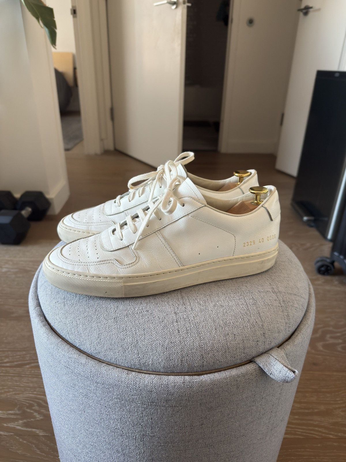 Common Projects BBall Low Pebble Grain White Sneakers EU 40