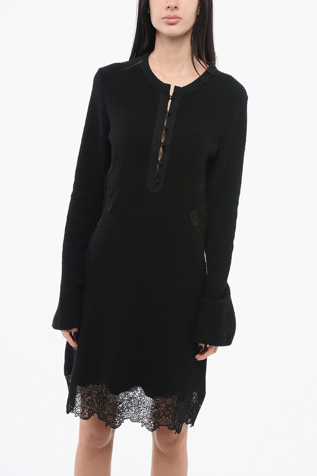 Chloe og1mm1125 Wool Ribbed Dress in Black Size M / US 6-8 / IT 42-44 - 4 Thumbnail