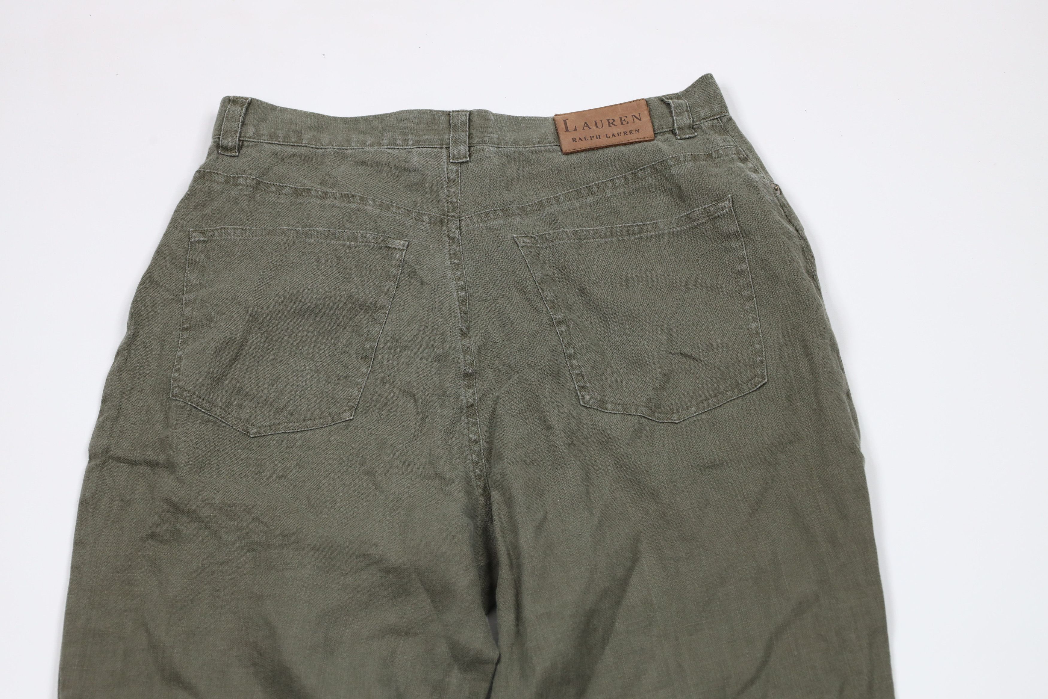 Ralph Lauren × Vintage Vintage 90s Ralph Lauren Relaxed Fit Linen Chino Pants Green Size 32" / US 10 / IT 46 - 10 Thumbnail