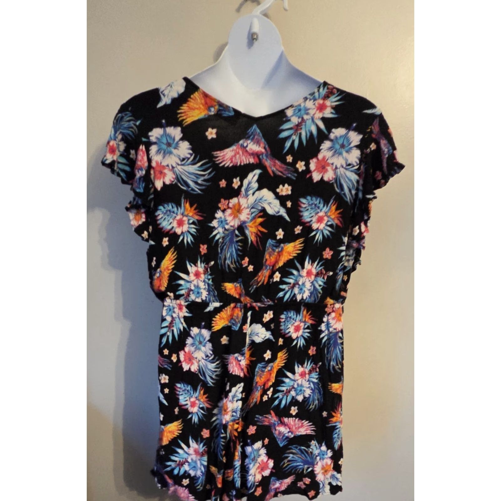 Vintage Terra & Sky Hawaiian Floral Crinkle Romper Shorts Top 1X Black Women Romper Hawaiian Floral 1X? Size XL / US 12-14 / IT 48-50 - 2 Thumbnail