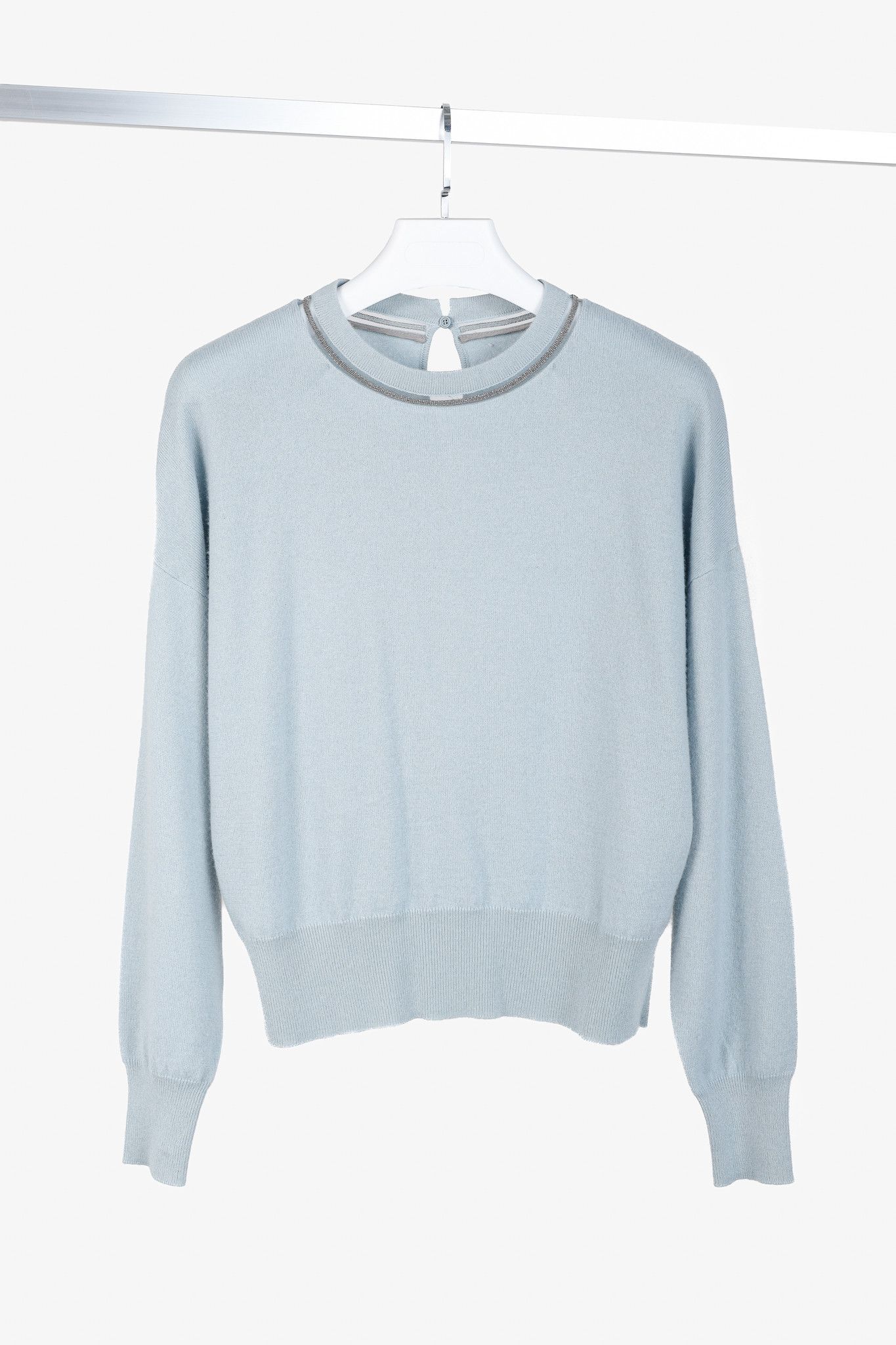 Brunello Cucinelli Brunello Cucinelli SS/20 Blue Cashmere Monili-Bead Sweater Size L / US 10 / IT 46 - 1 Thumbnail