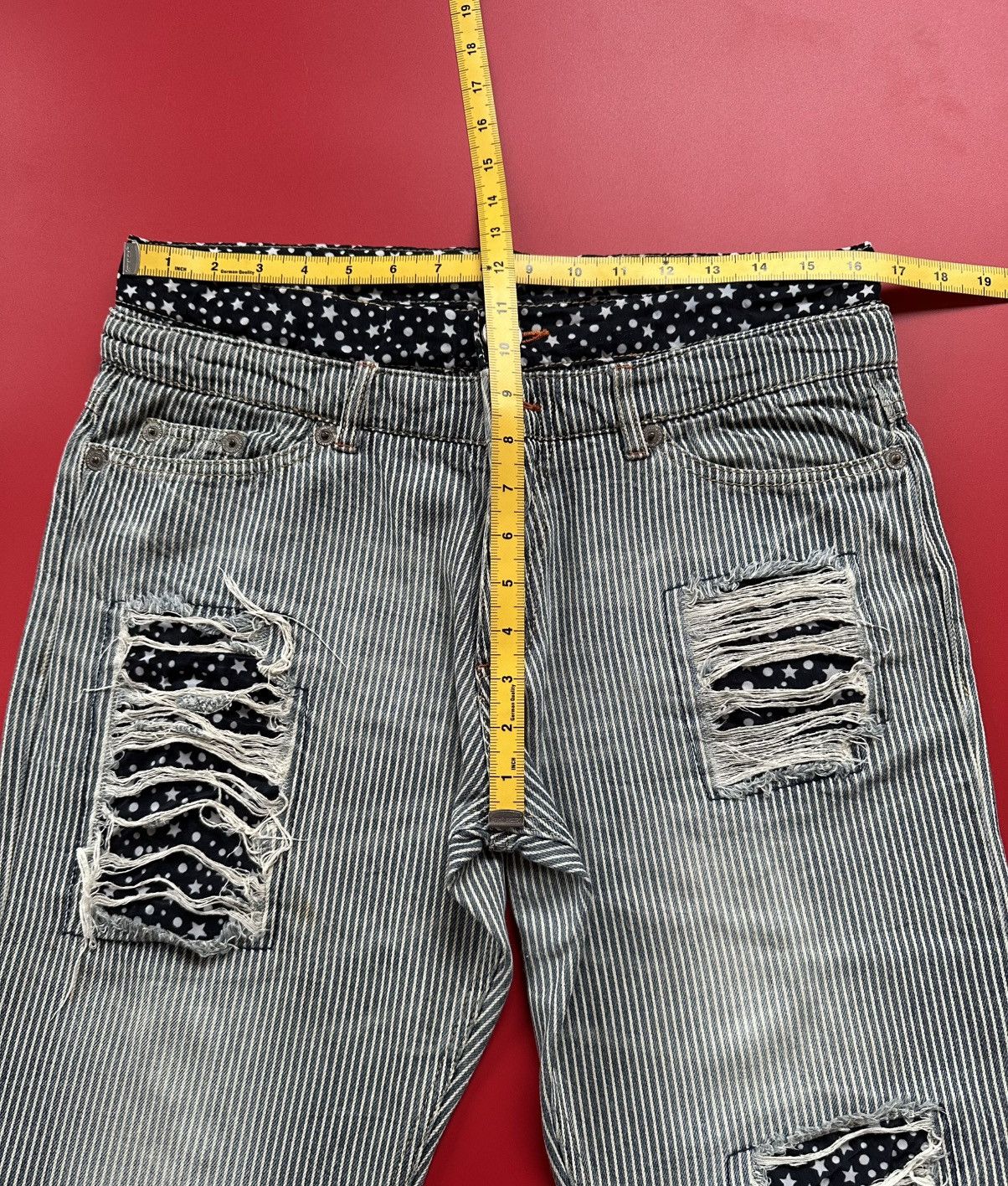 Japanese Brand Railroad Stripe Double Waist Patchwork Unbrand Jeans Size US 33 - 11 Thumbnail
